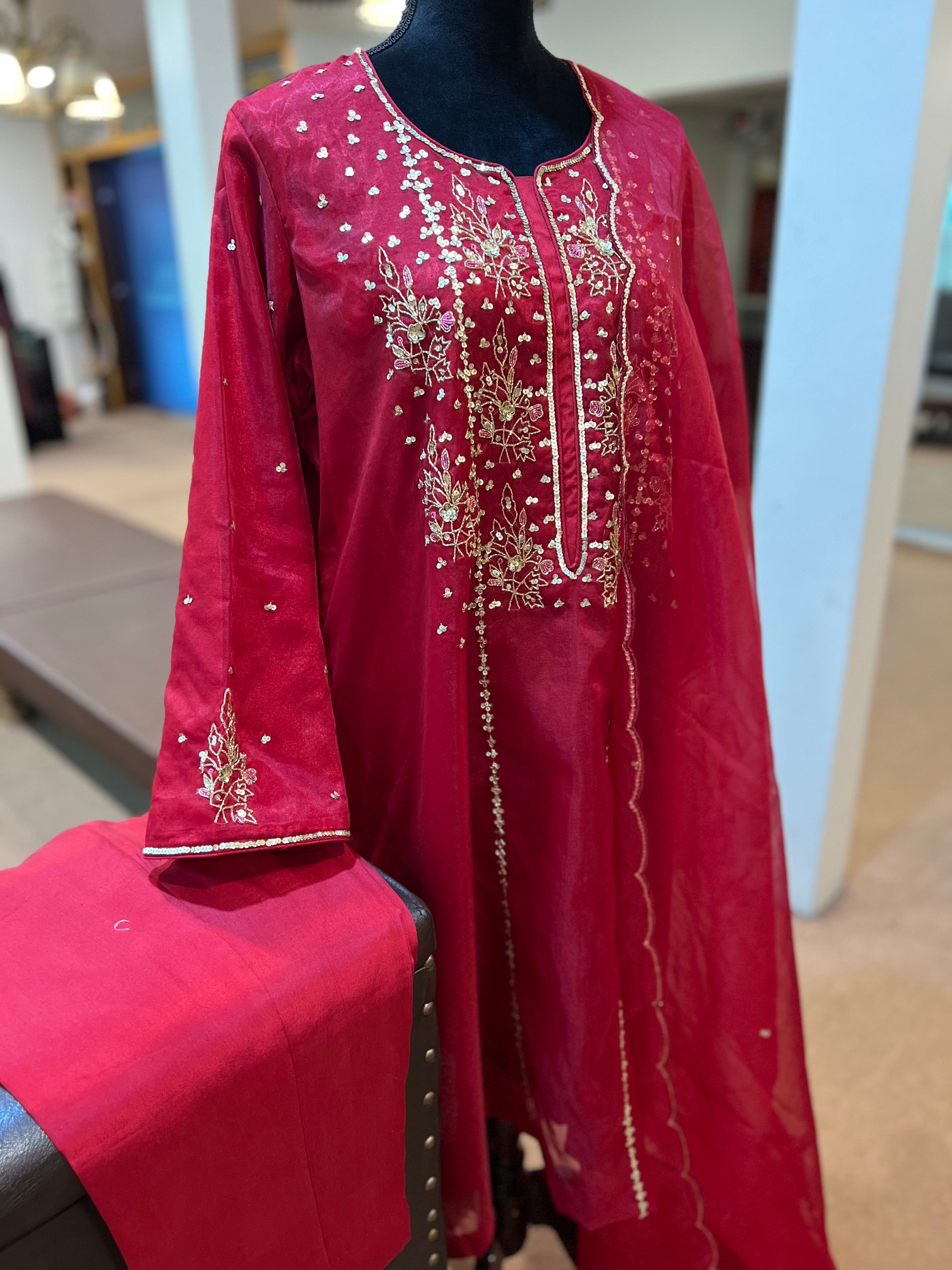 Organza hand embroidered 3pc dress