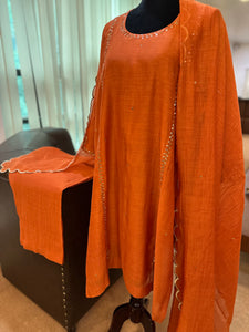 Mul chanderi 3 piece handwork suit
