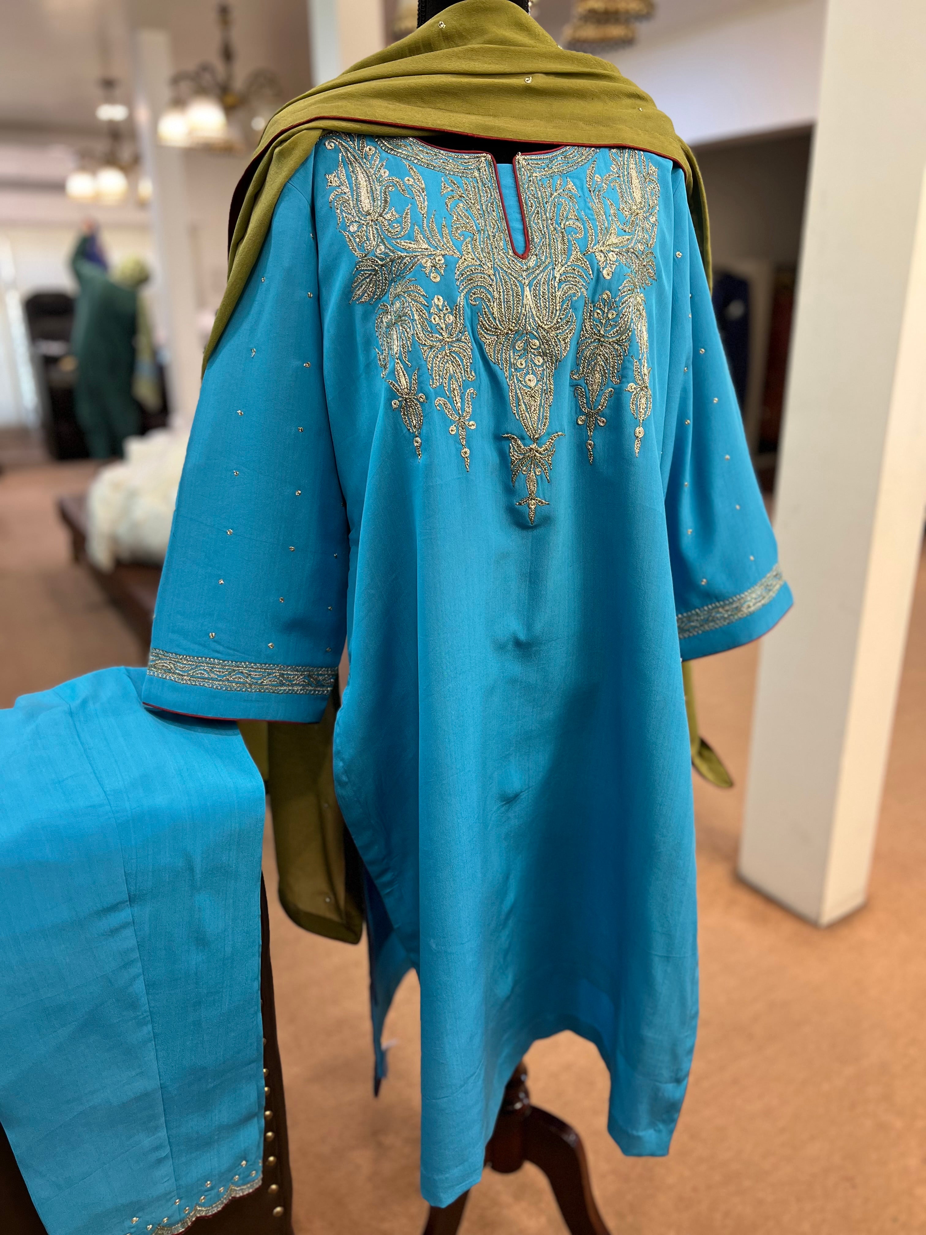 Pure crepe dress 3pc stitched MTKS801