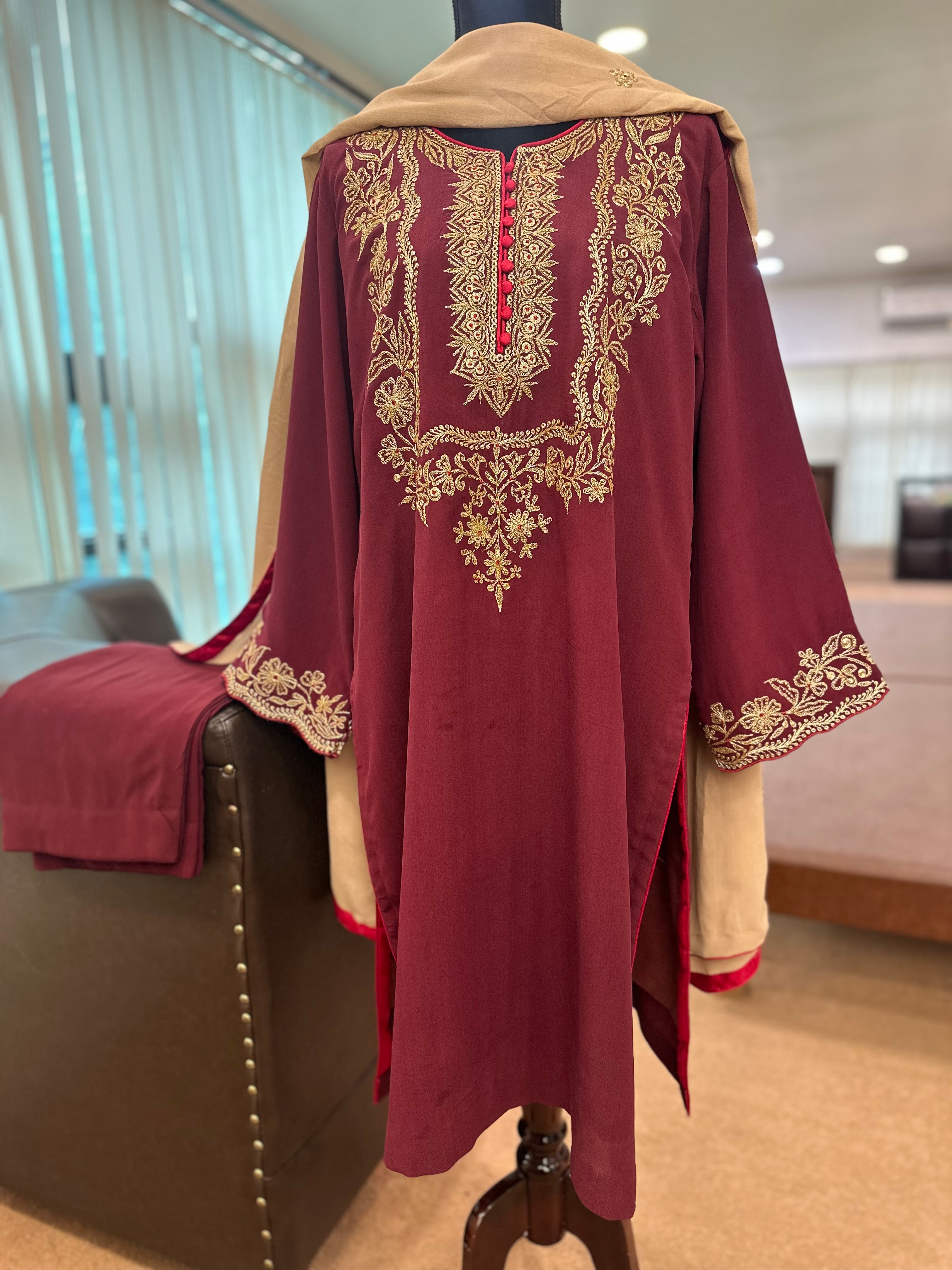 Pure crepe tillawork kurta set mtks782