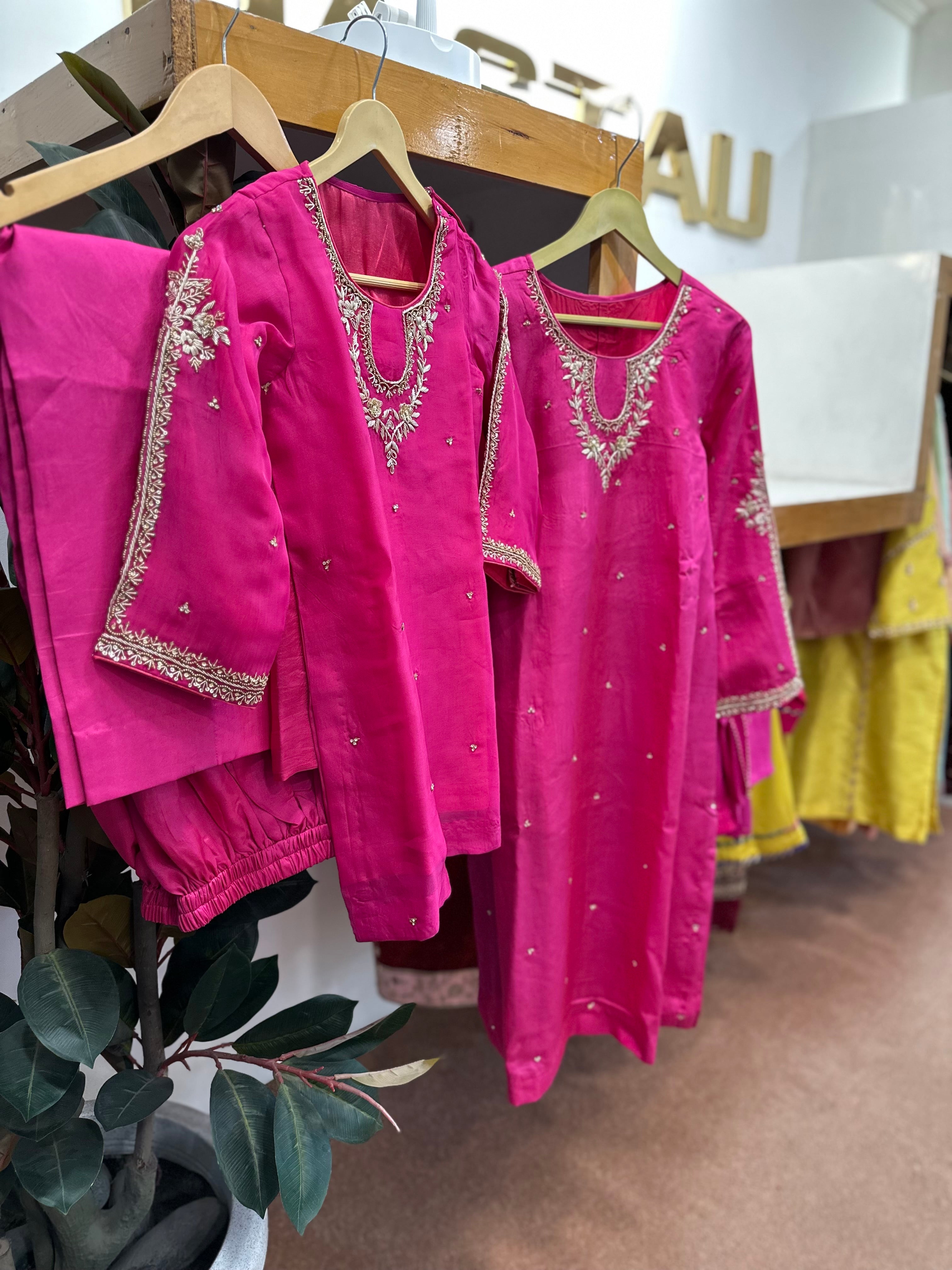 Pink handwork Puresilk kurta set