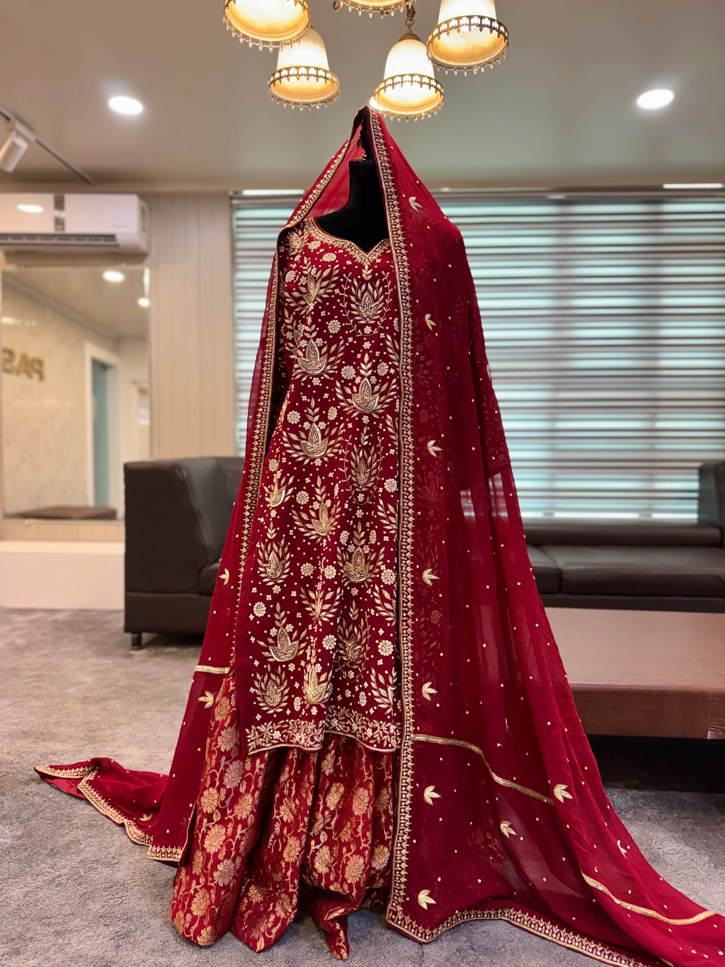 Handwork maroon bridal dress