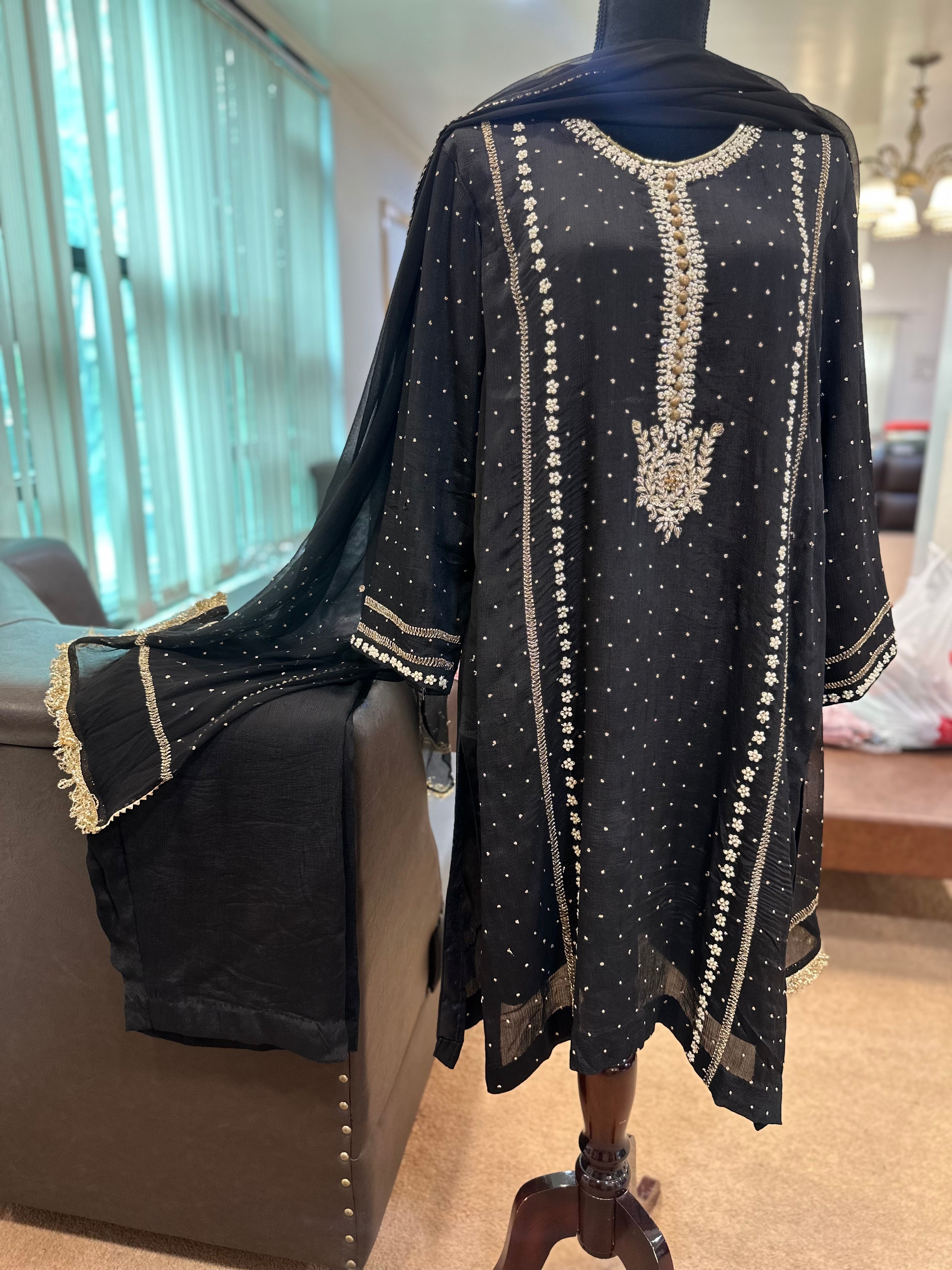 Chinnon 3 piece black handembroidered dress