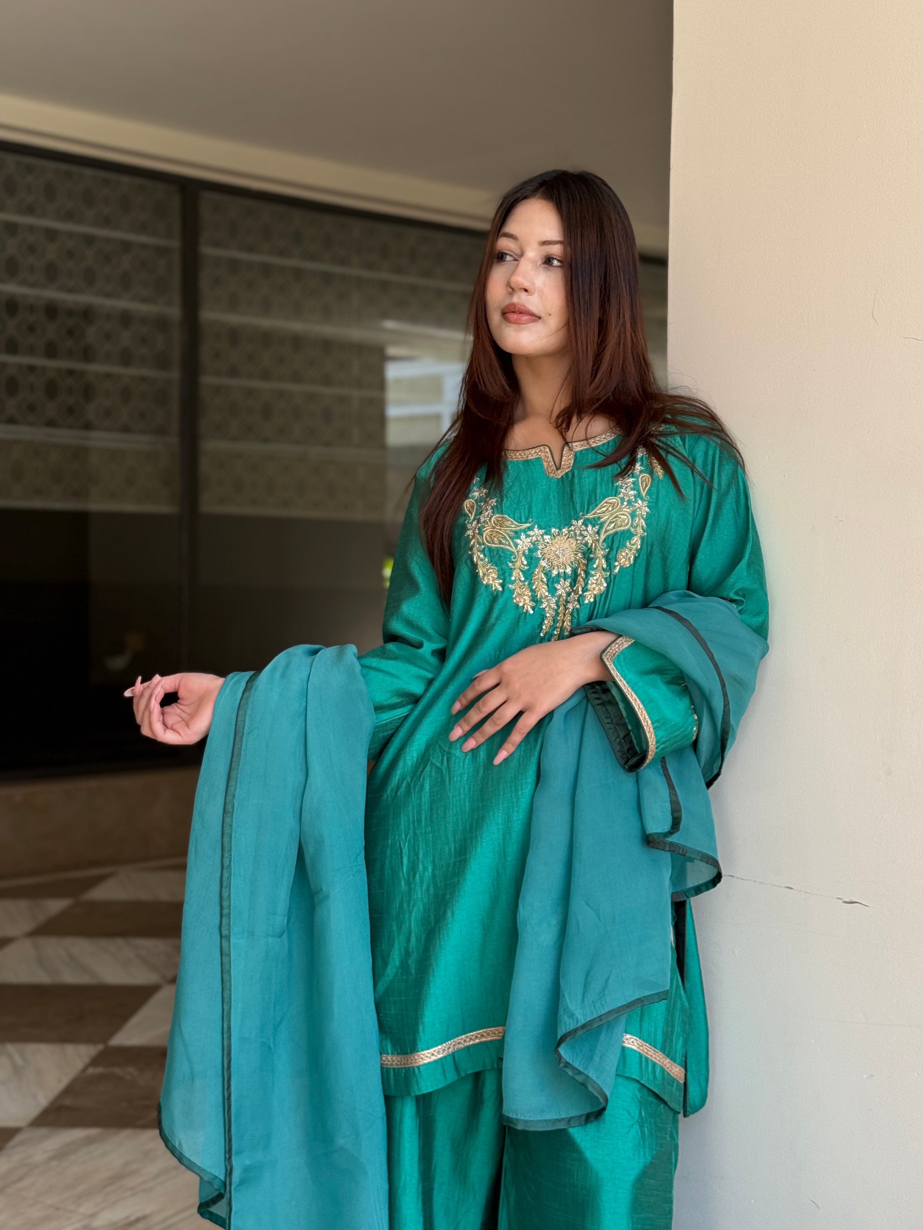Sea Green Serenade Satin Suit PBKS139