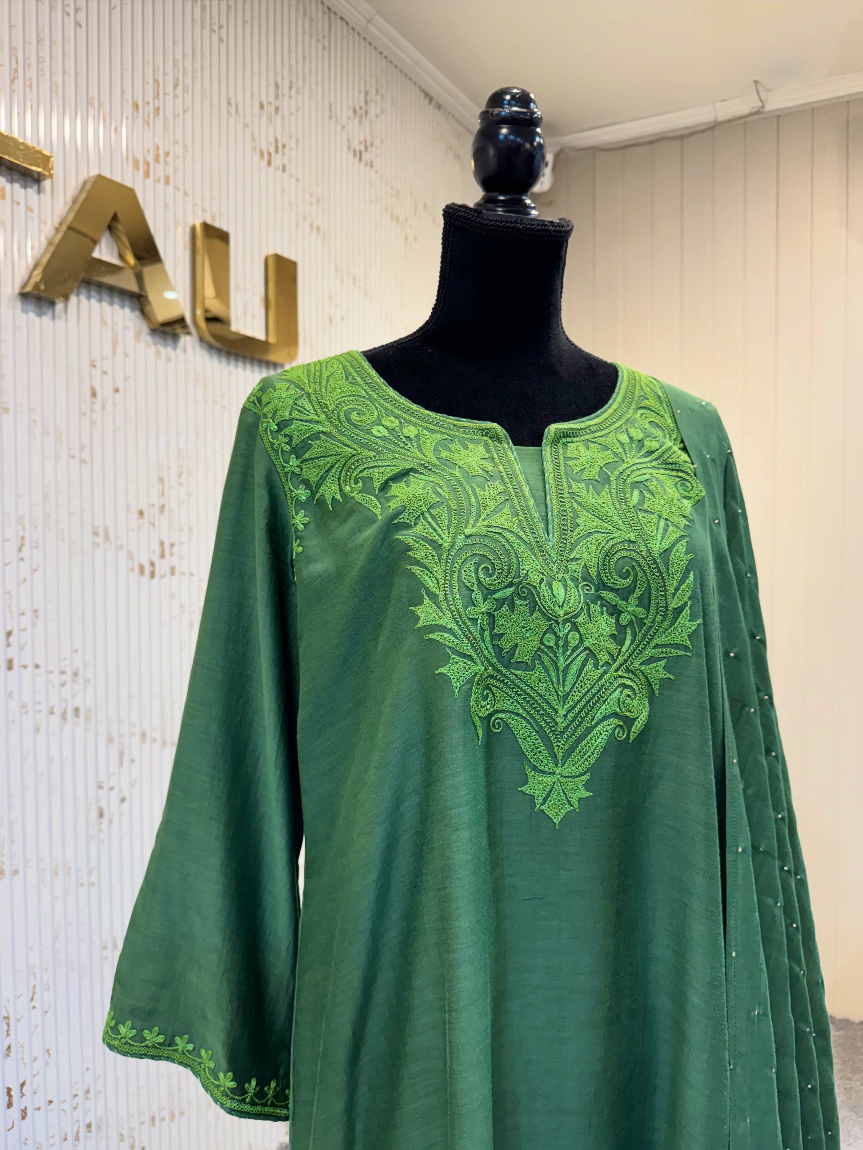 Mul chanderi cotton 3 pc kurta set