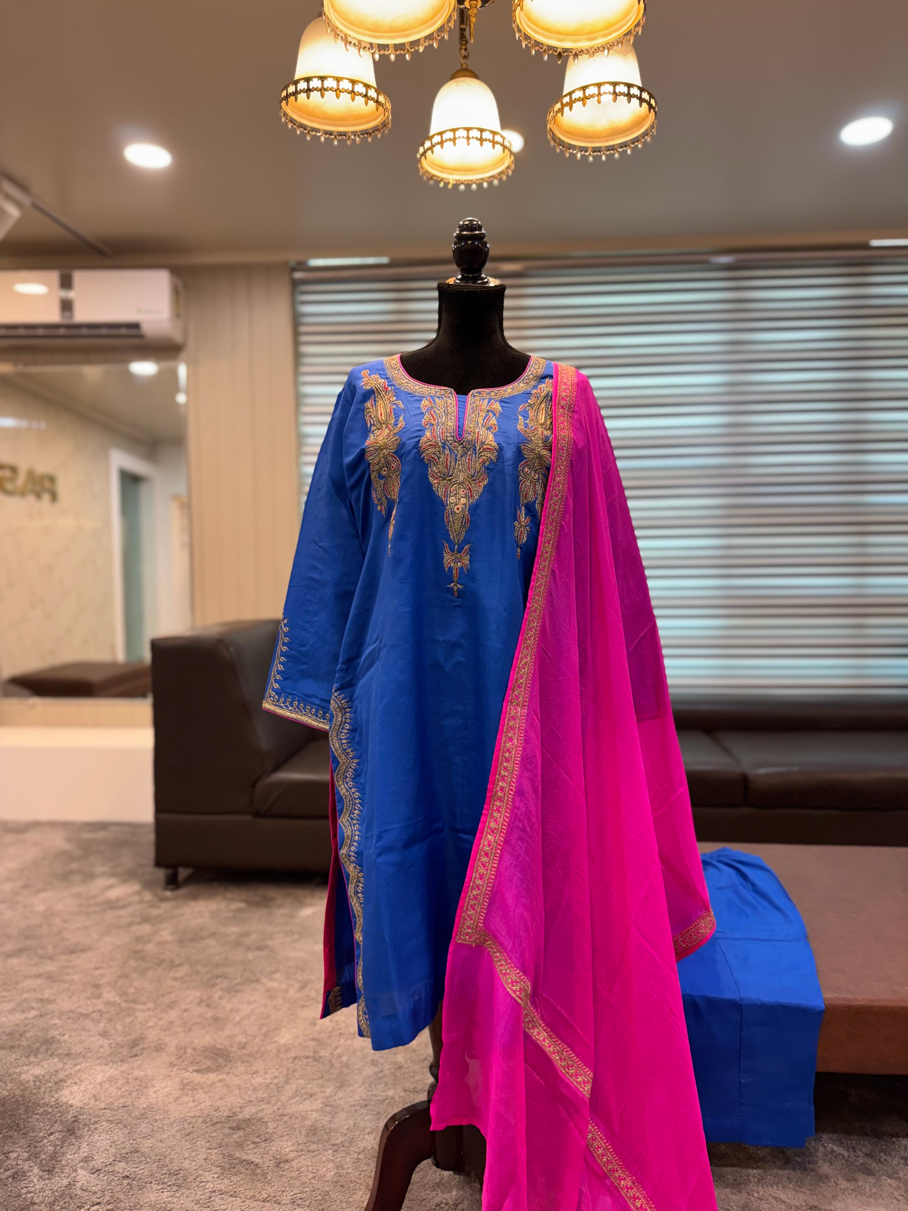 Sapphire Blue Pure Silk 3-Piece Set