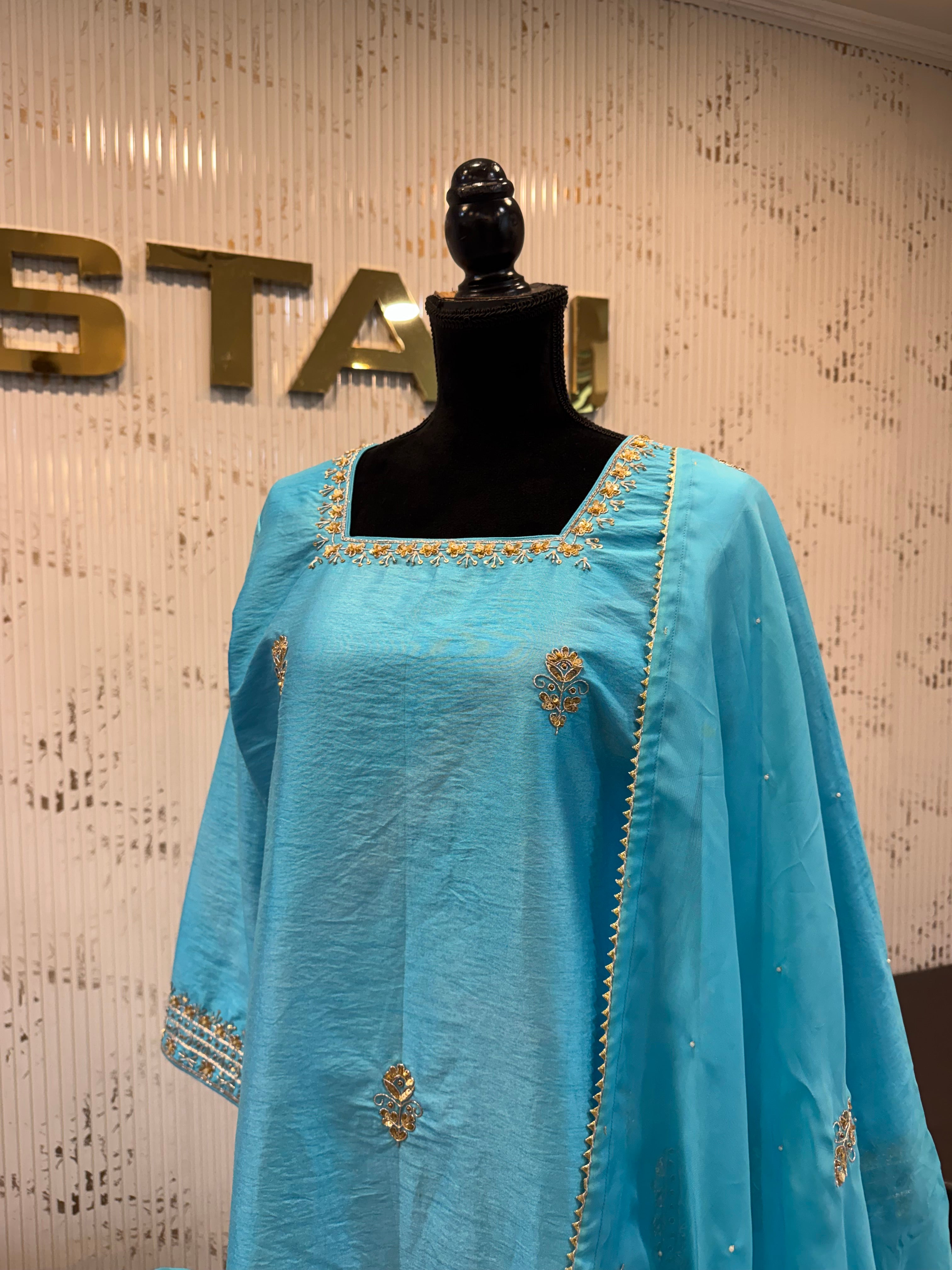 Raw silk 3 pc handembroidered