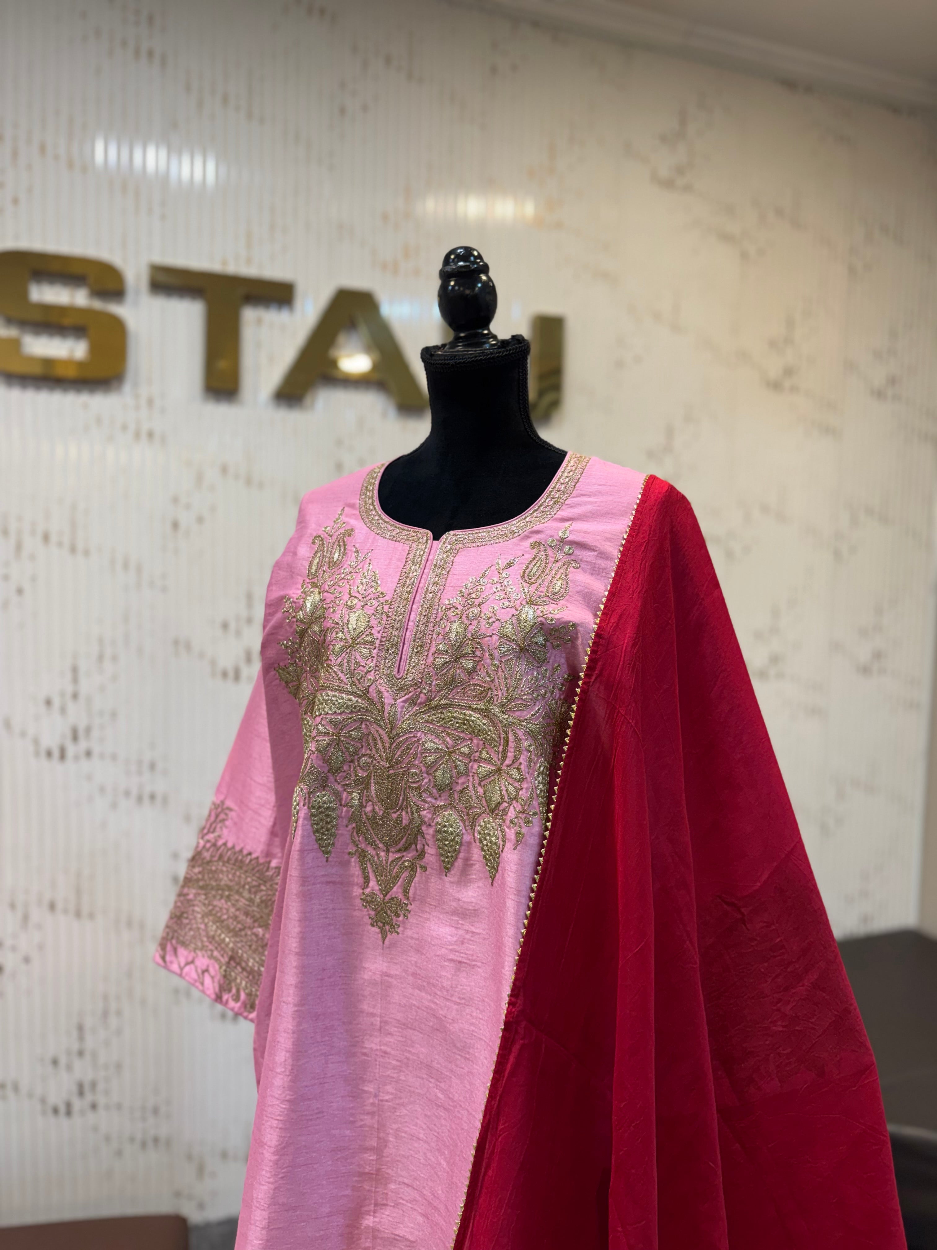 Raw silk tillawork suit
