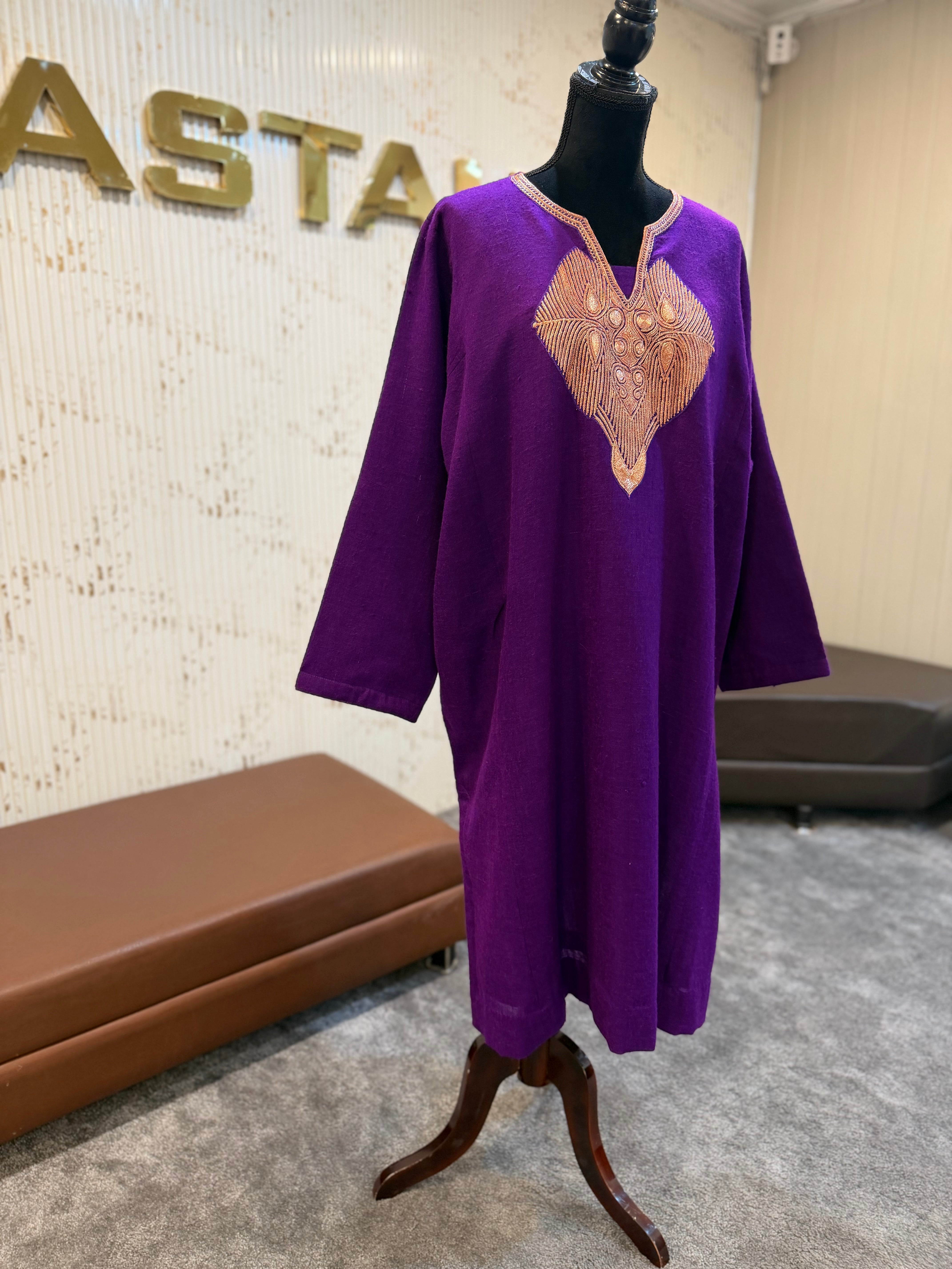 Purepashmina blend pheran purple pwb526