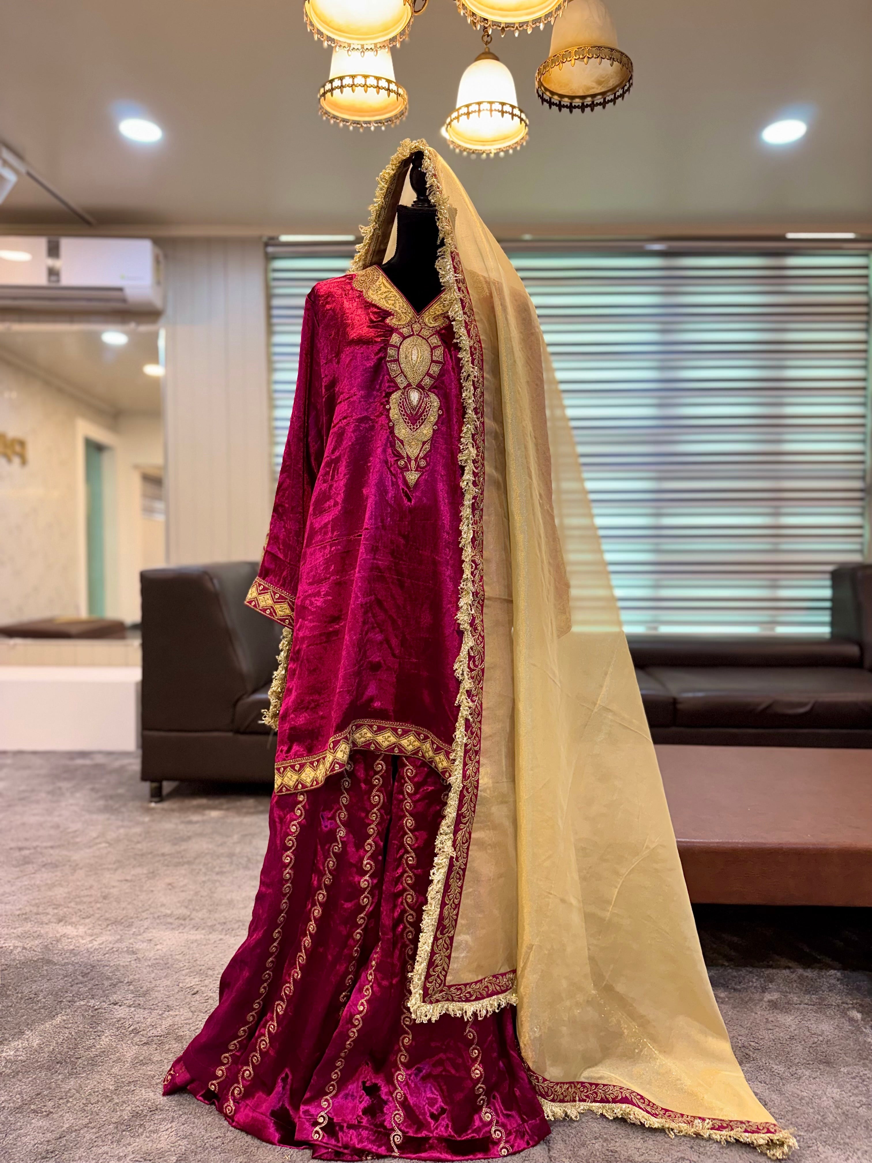 Velvet 3 piece sharara dress mtks845