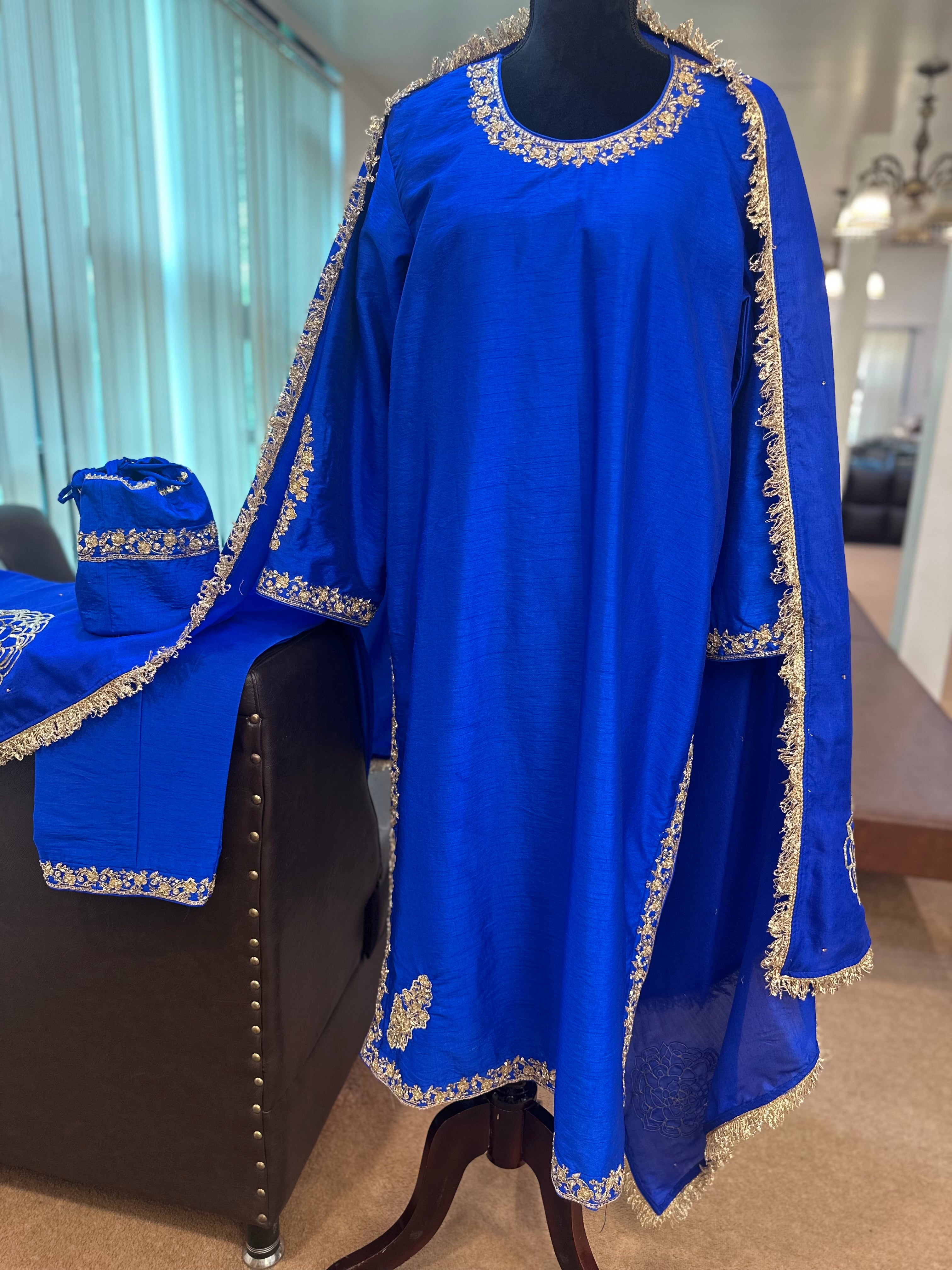 Blue Raw silk 3 piece suit