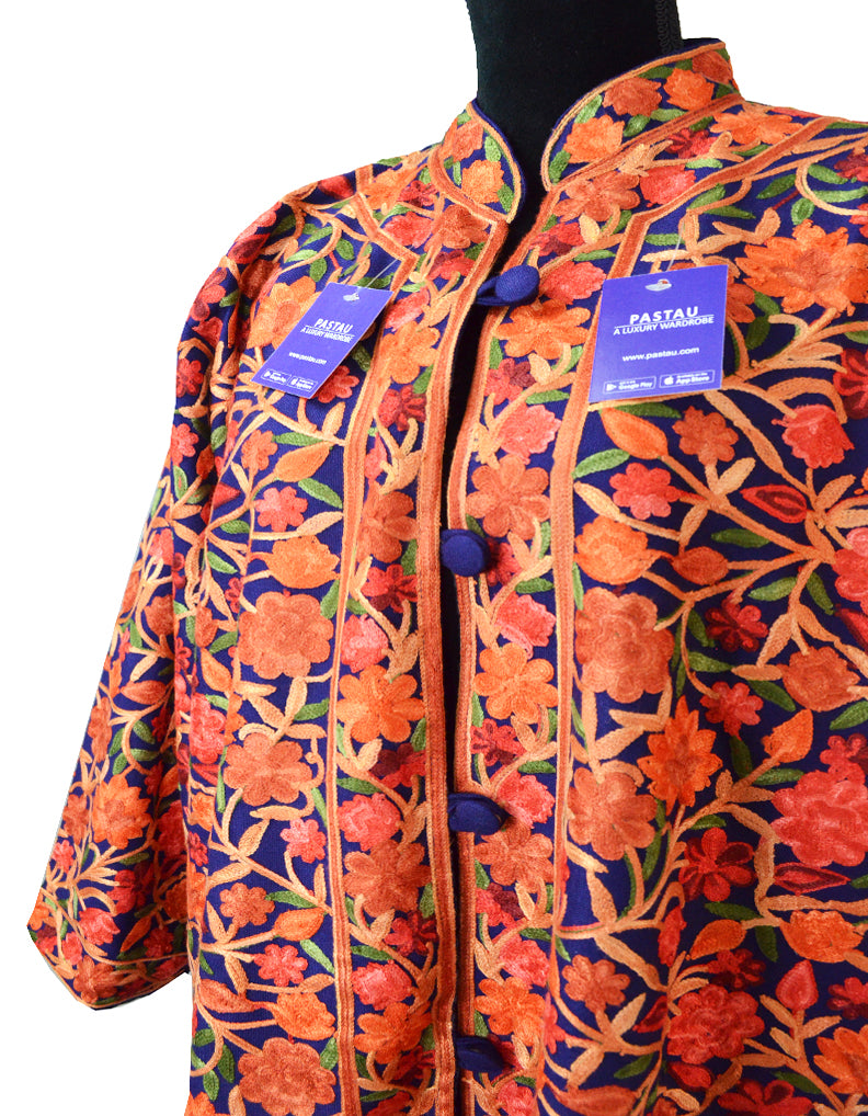 blue aari Work coat AC002