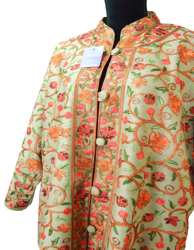 Sea weed green aari Work coat AC005