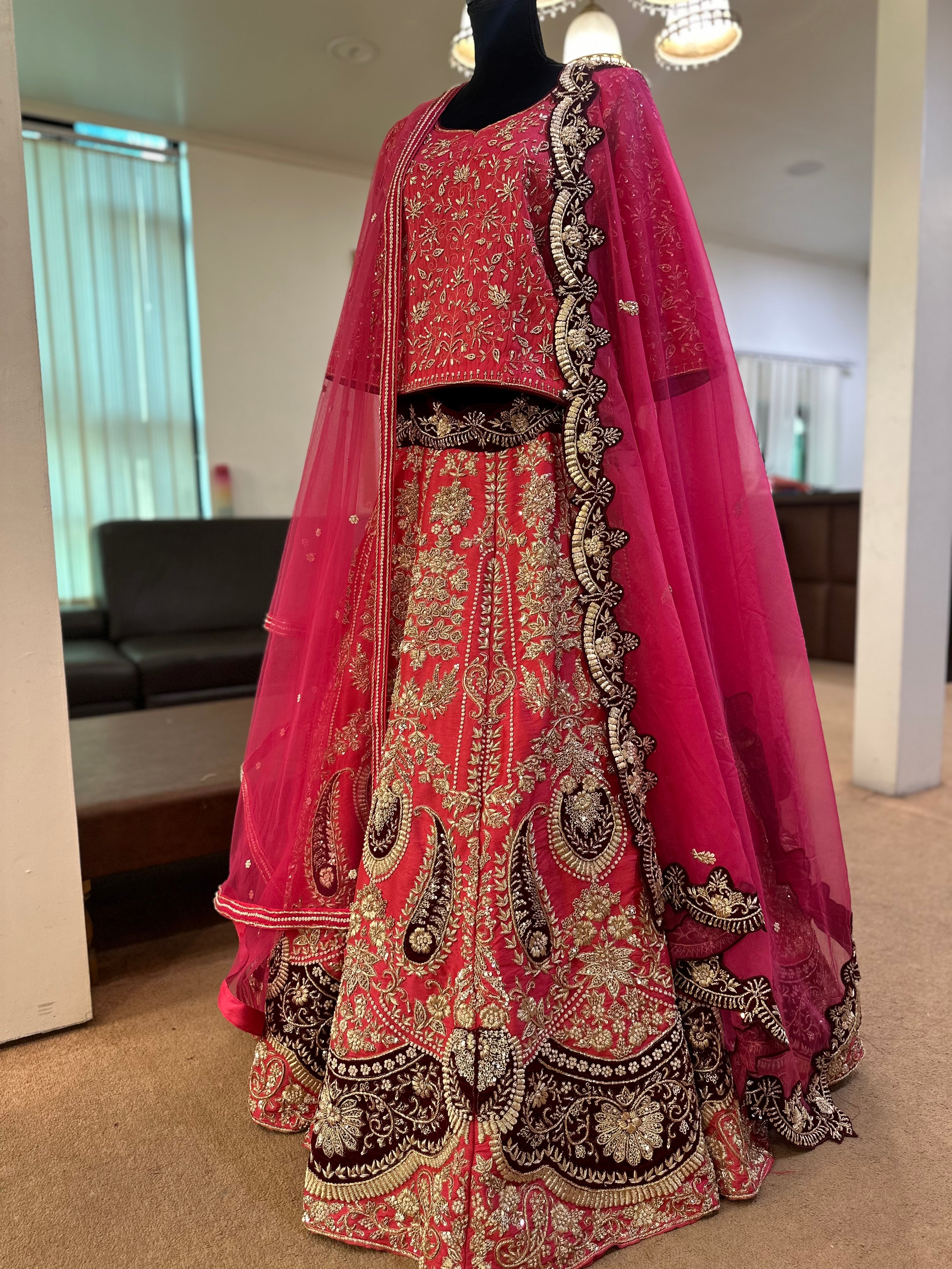 Bridal lehanga handembroidered pink