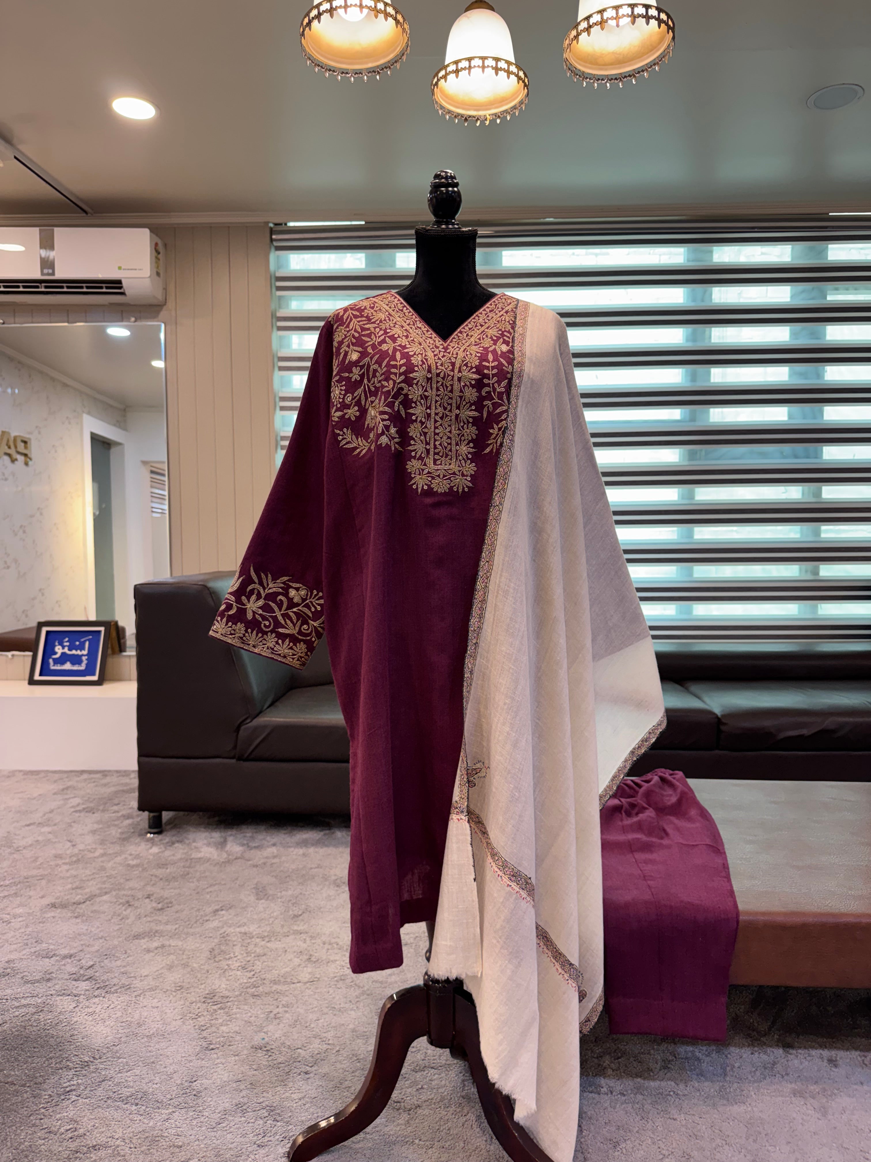Purepashmina blend 2 pc pheran set pwb598