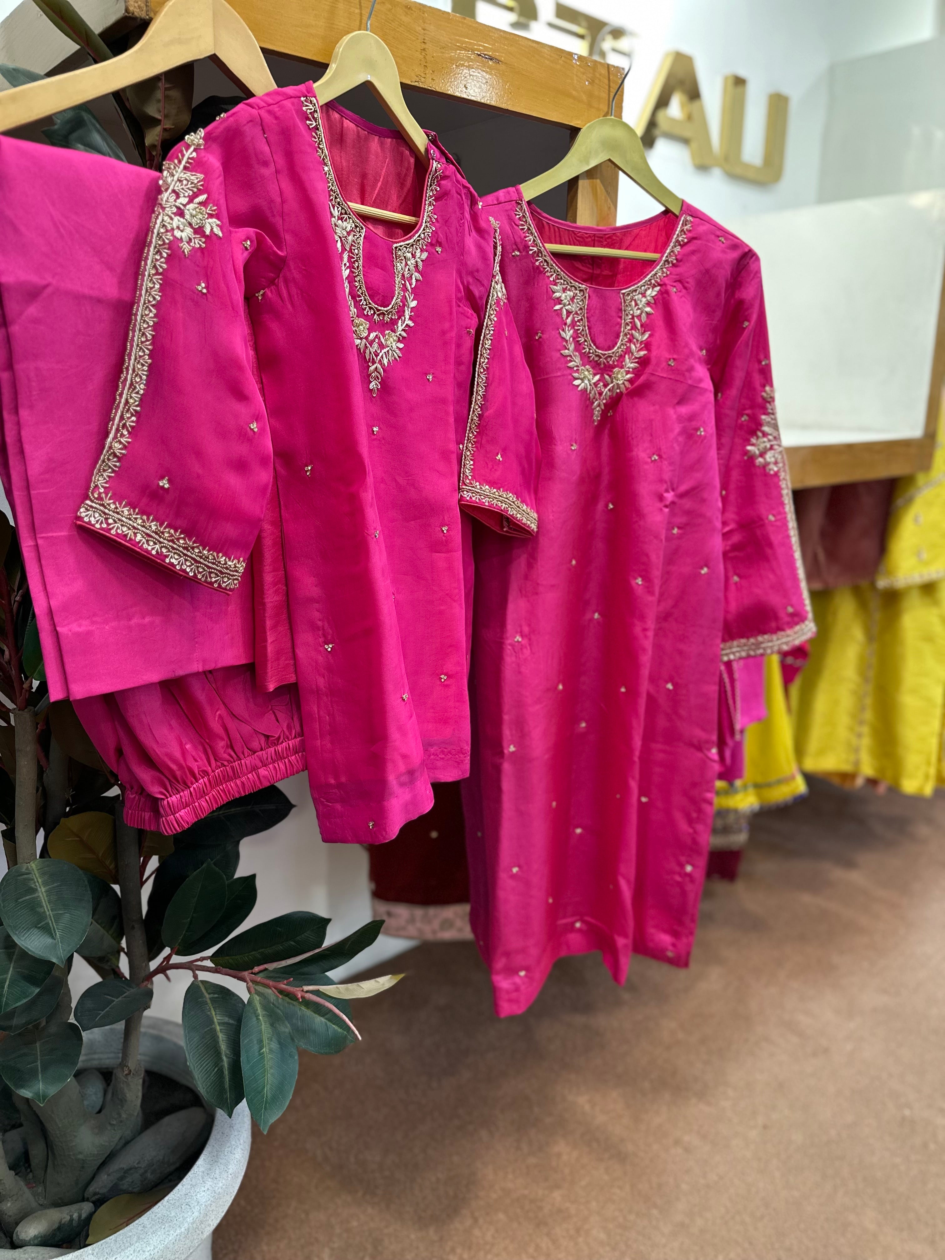 Pink handwork Puresilk kurta set