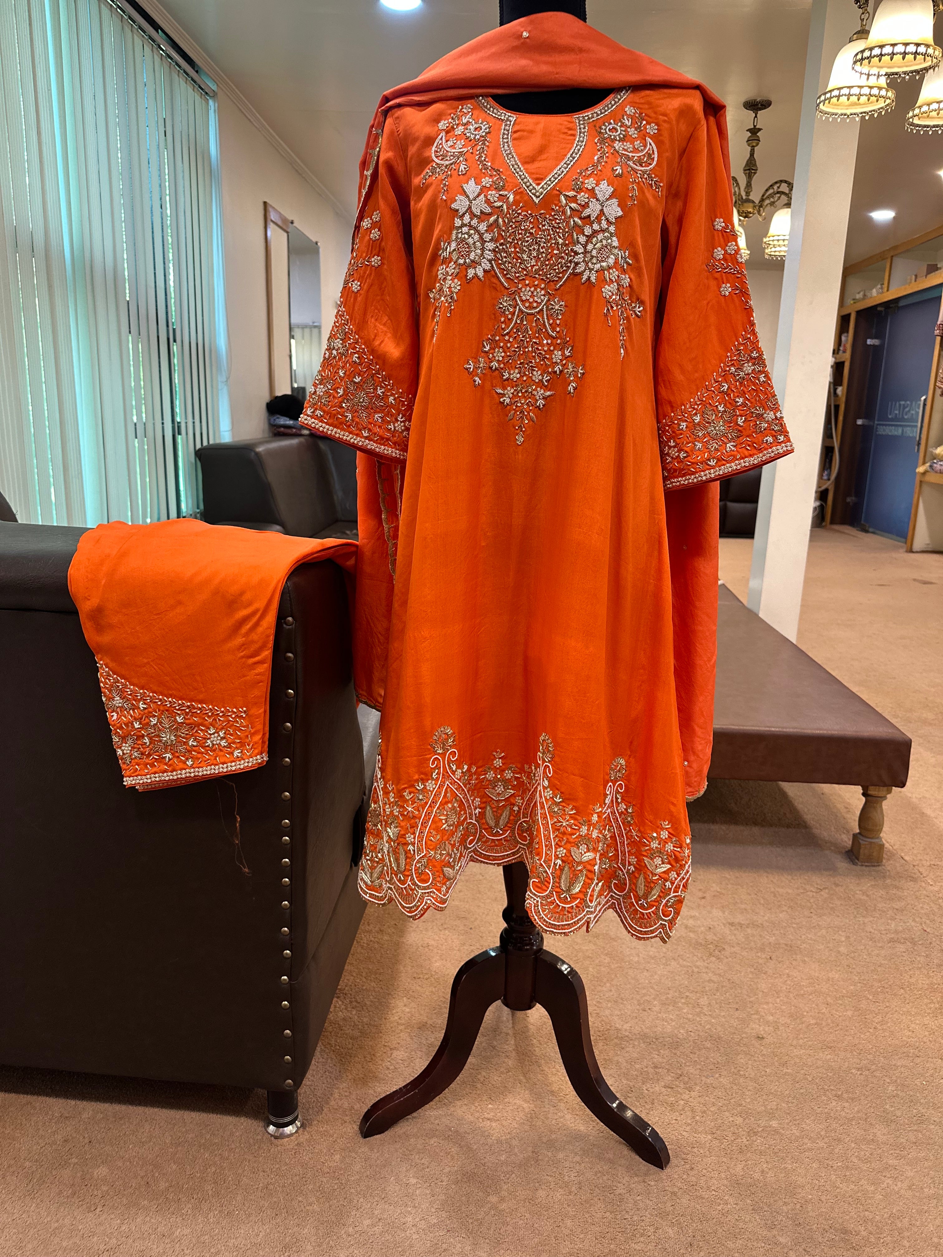 Puresilk handembroidered A line dress