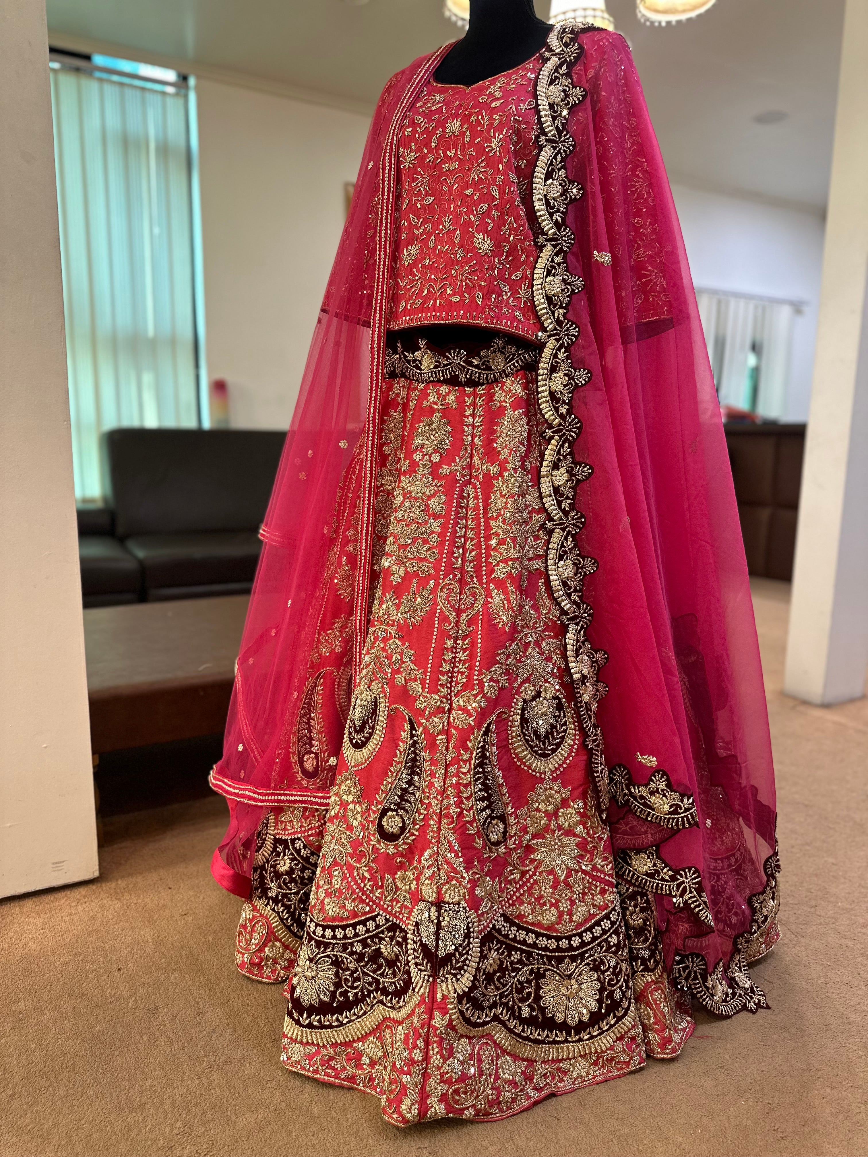 Bridal lehanga handembroidered pink