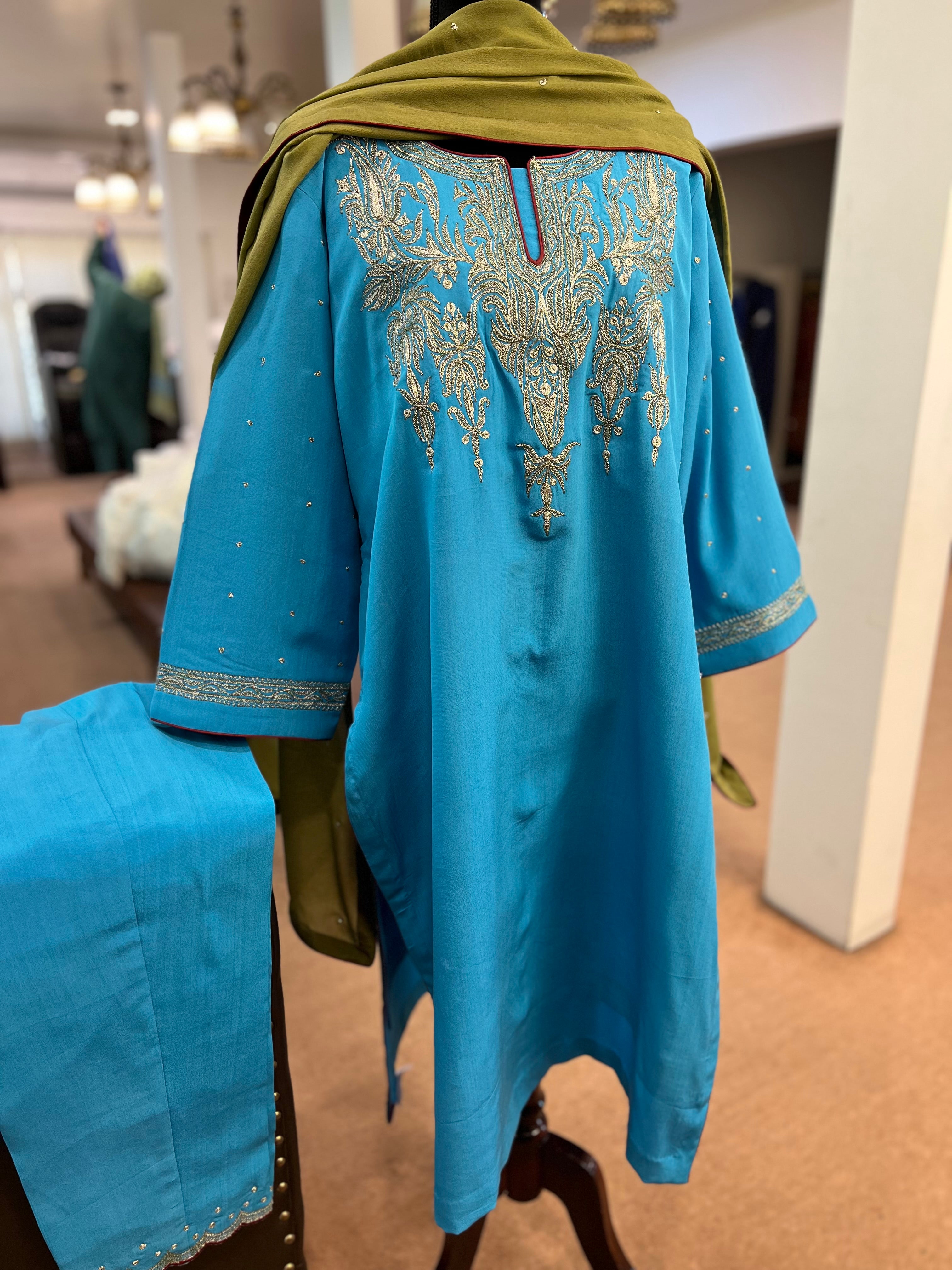 Pure crepe dress 3pc stitched MTKS801