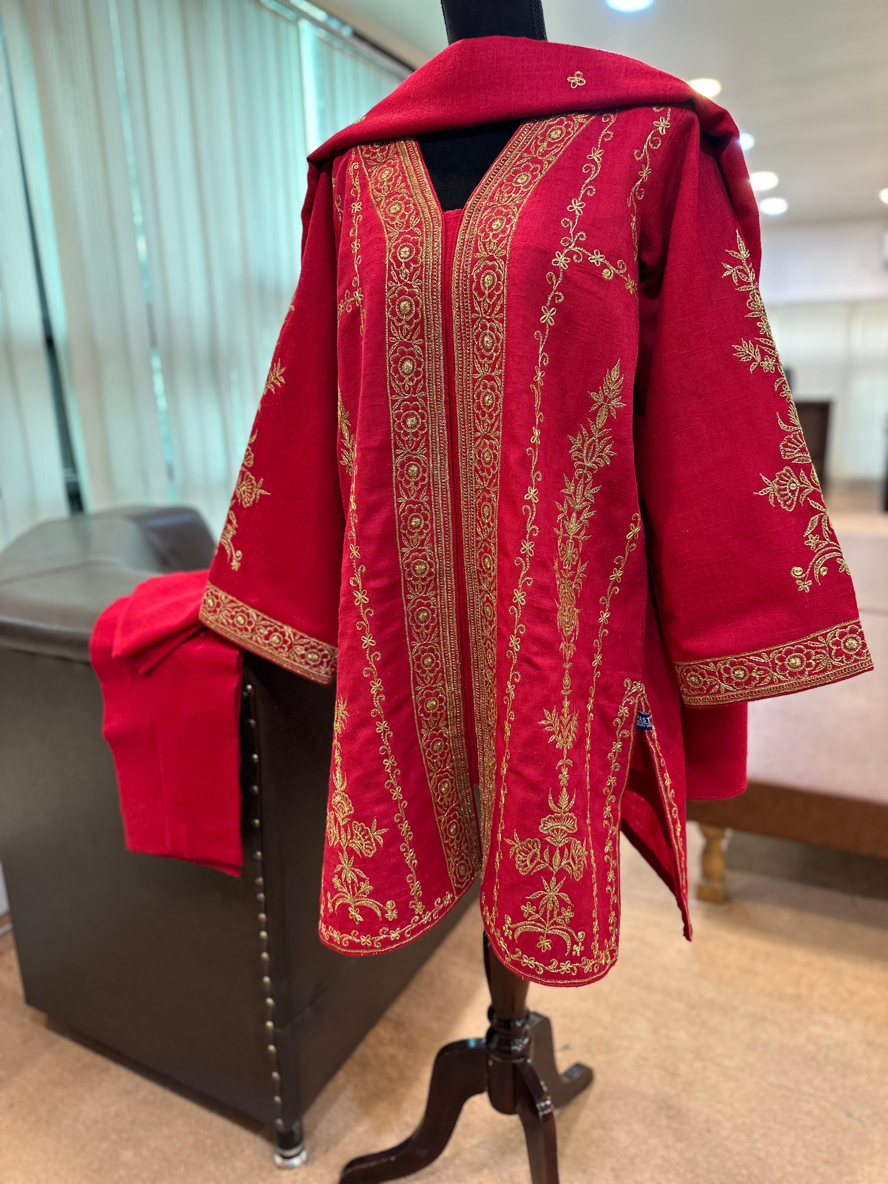 Purepashmina blend red 3 piece set pwb461