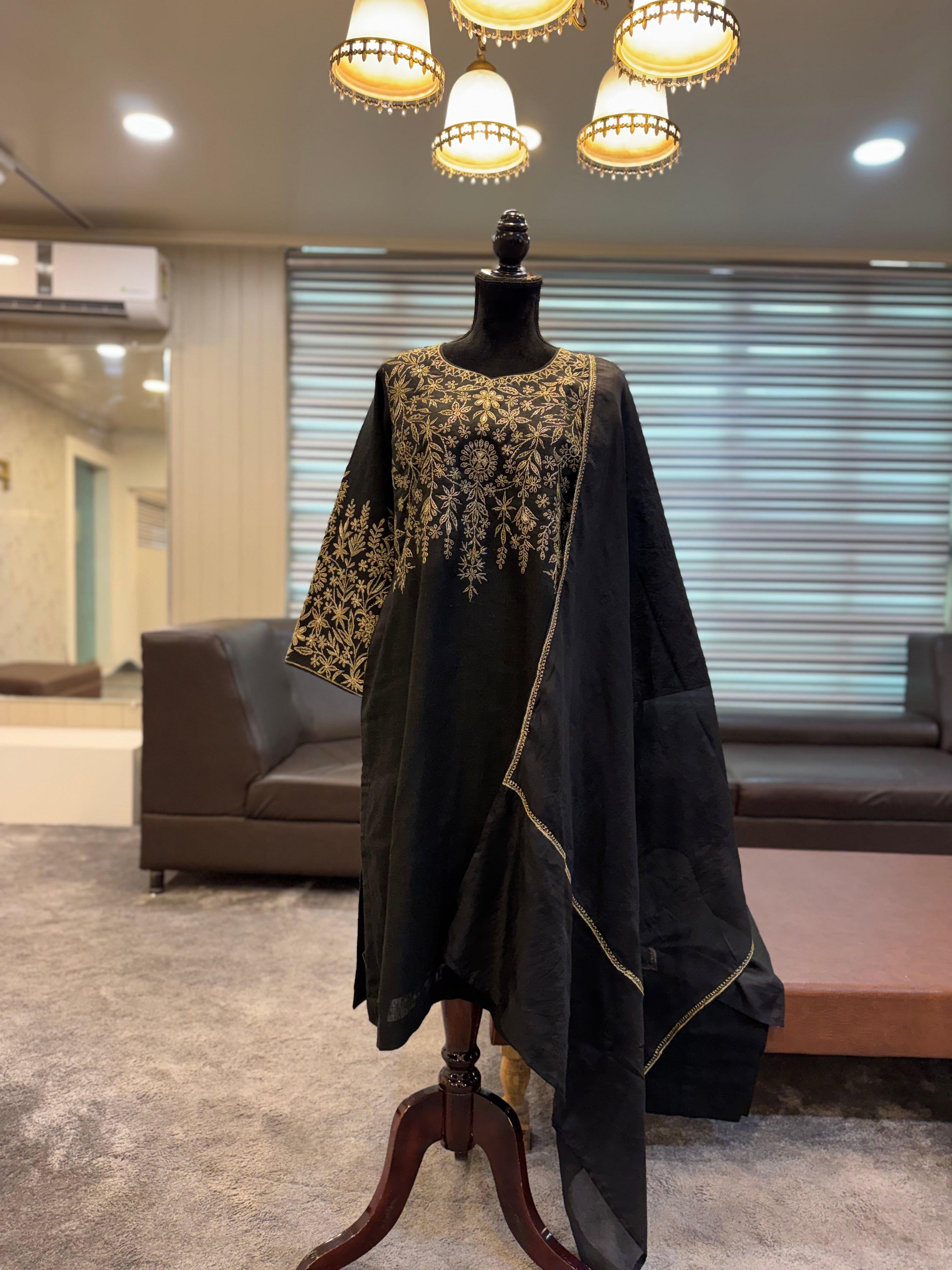 Purepashmina blend kurta set black