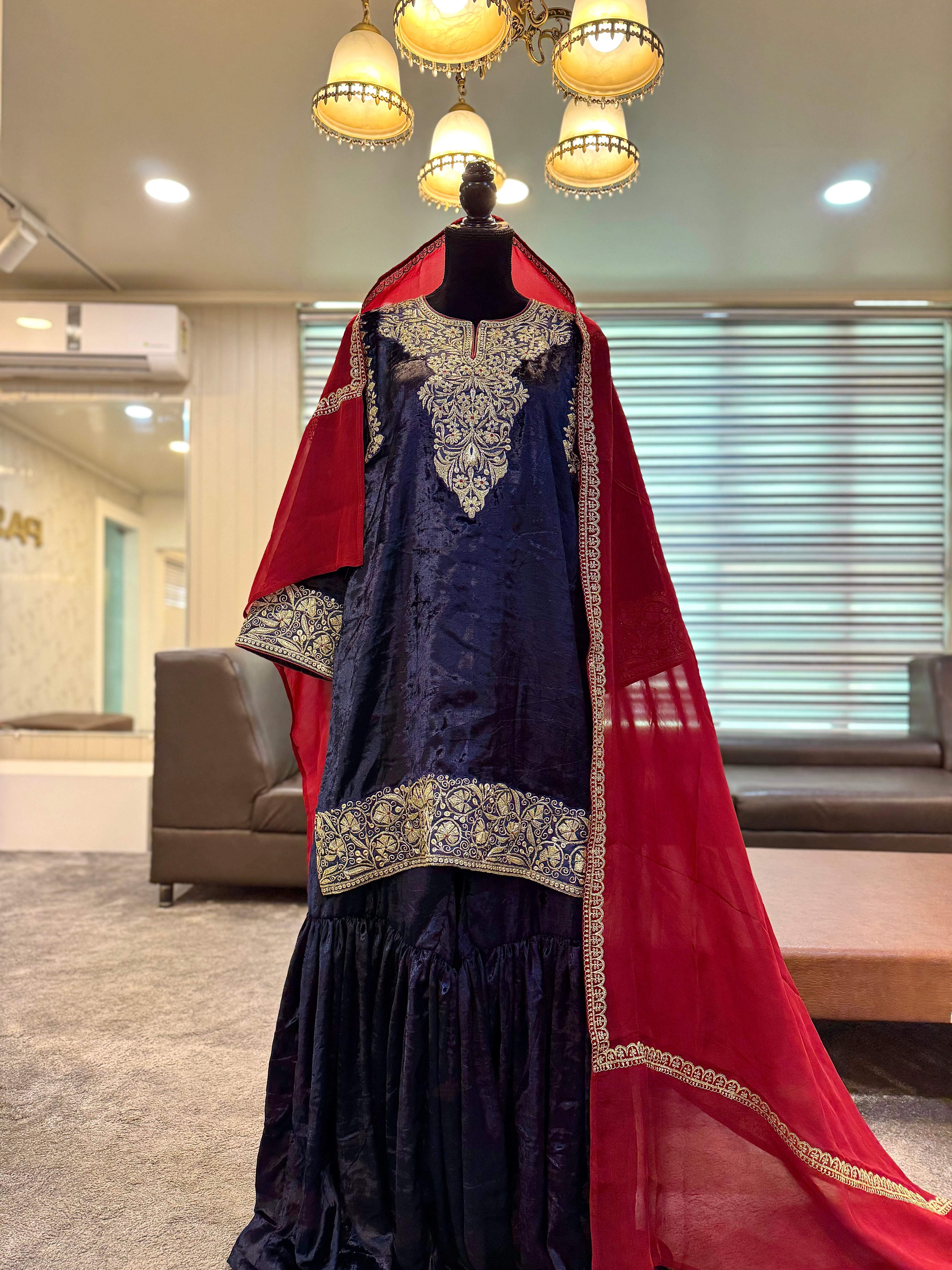 Velvet sharara dress 3 piece mtks847
