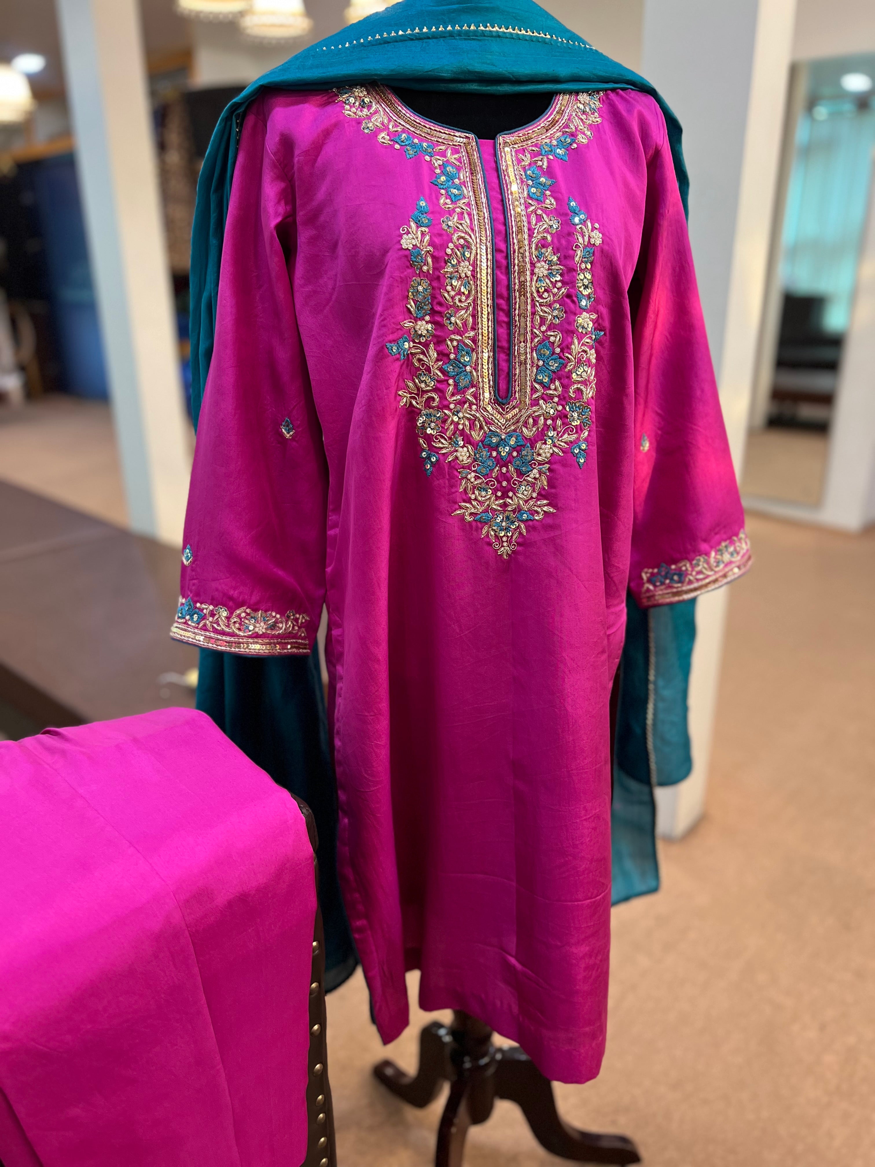 Pure silk 3pc dress hand embroidered