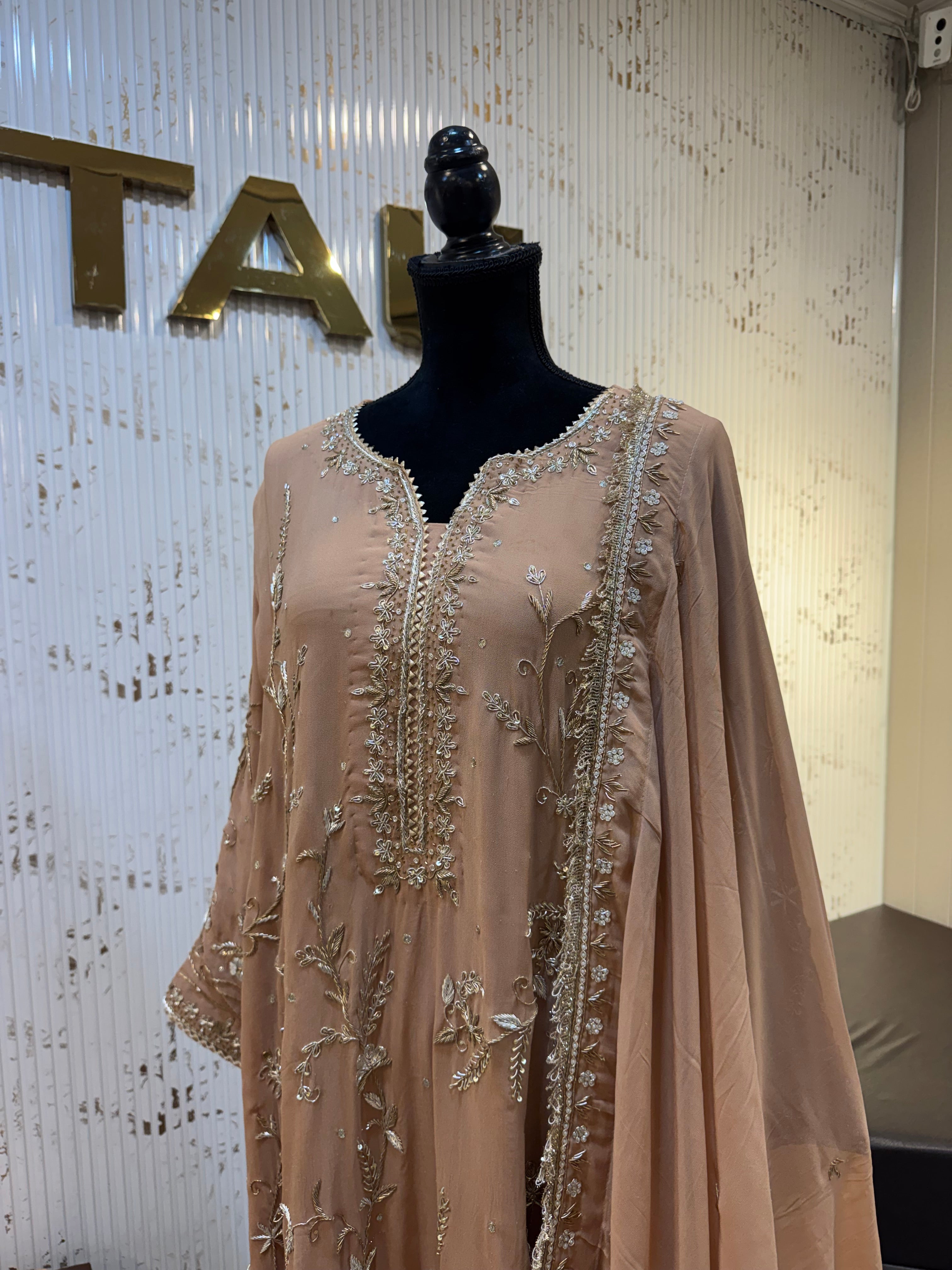 Handembroidered dress beige