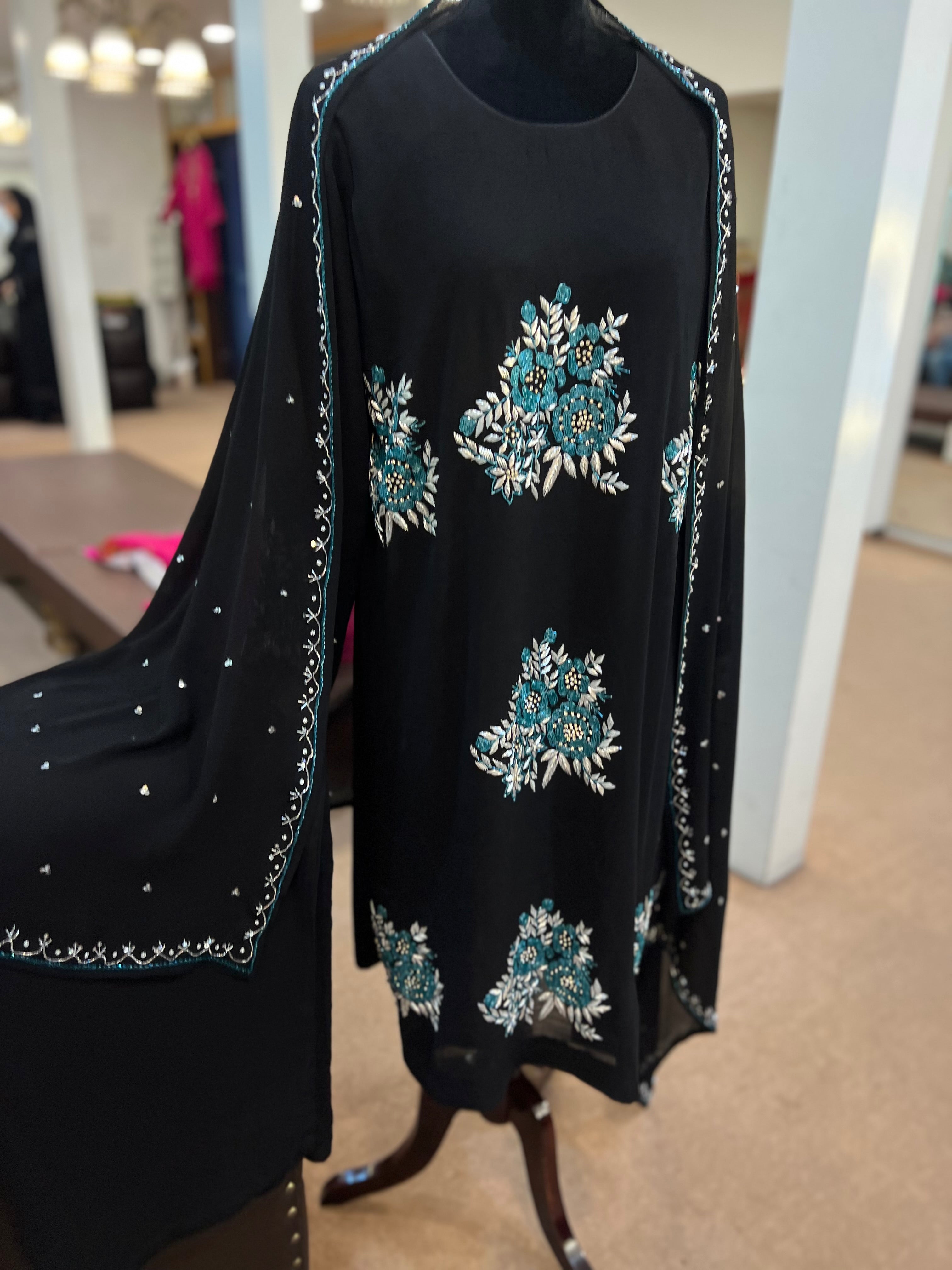 Black hand embroidered dress