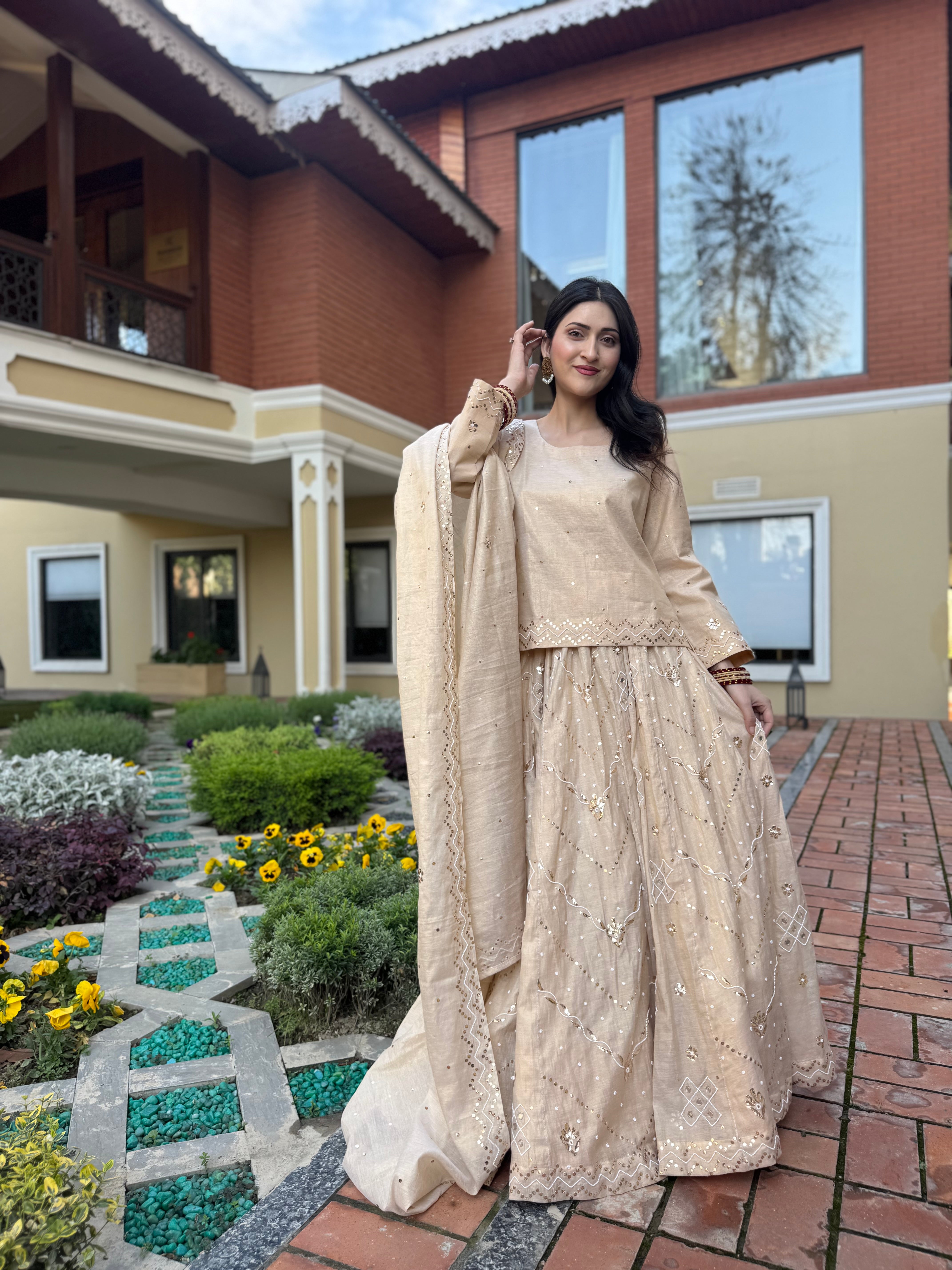 Handembroidered chanderi lehanga set