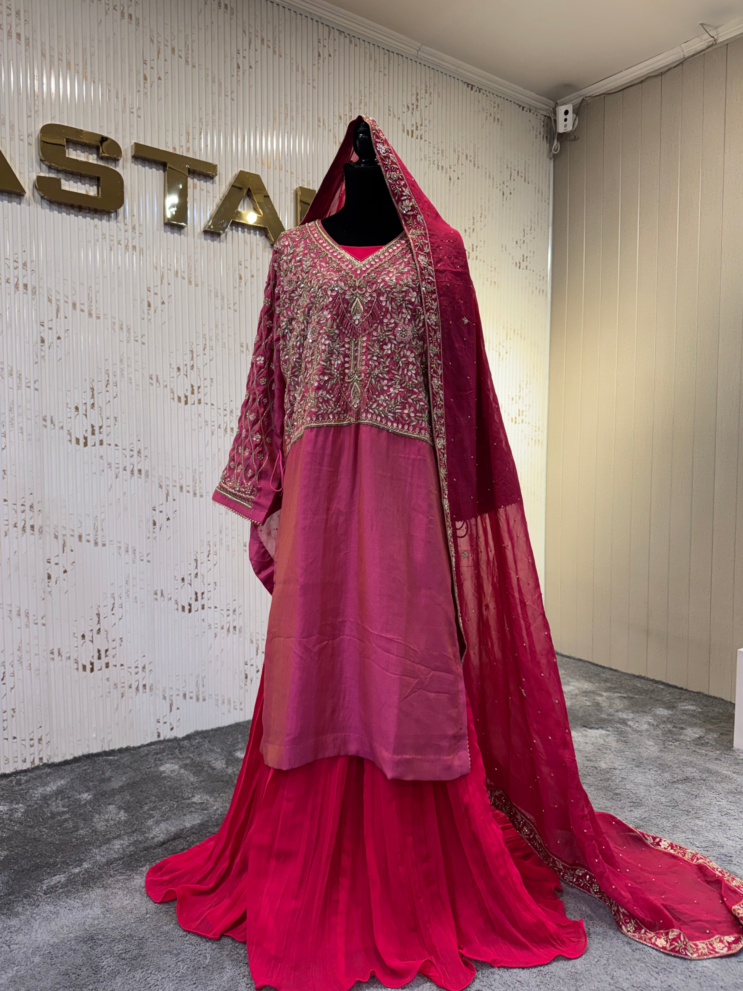 Rust pink dress handembroidered