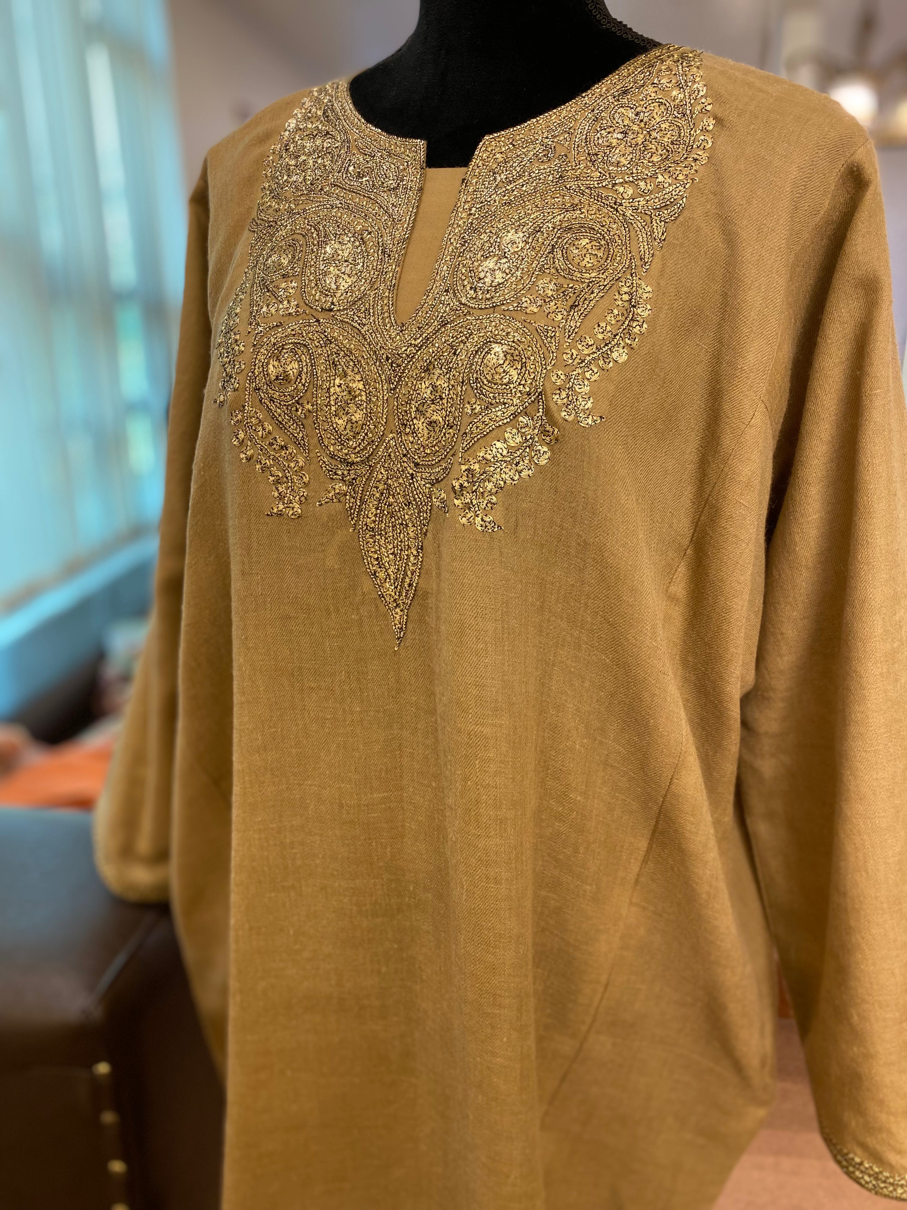 Pure pashmina blend pheran with hand tilla