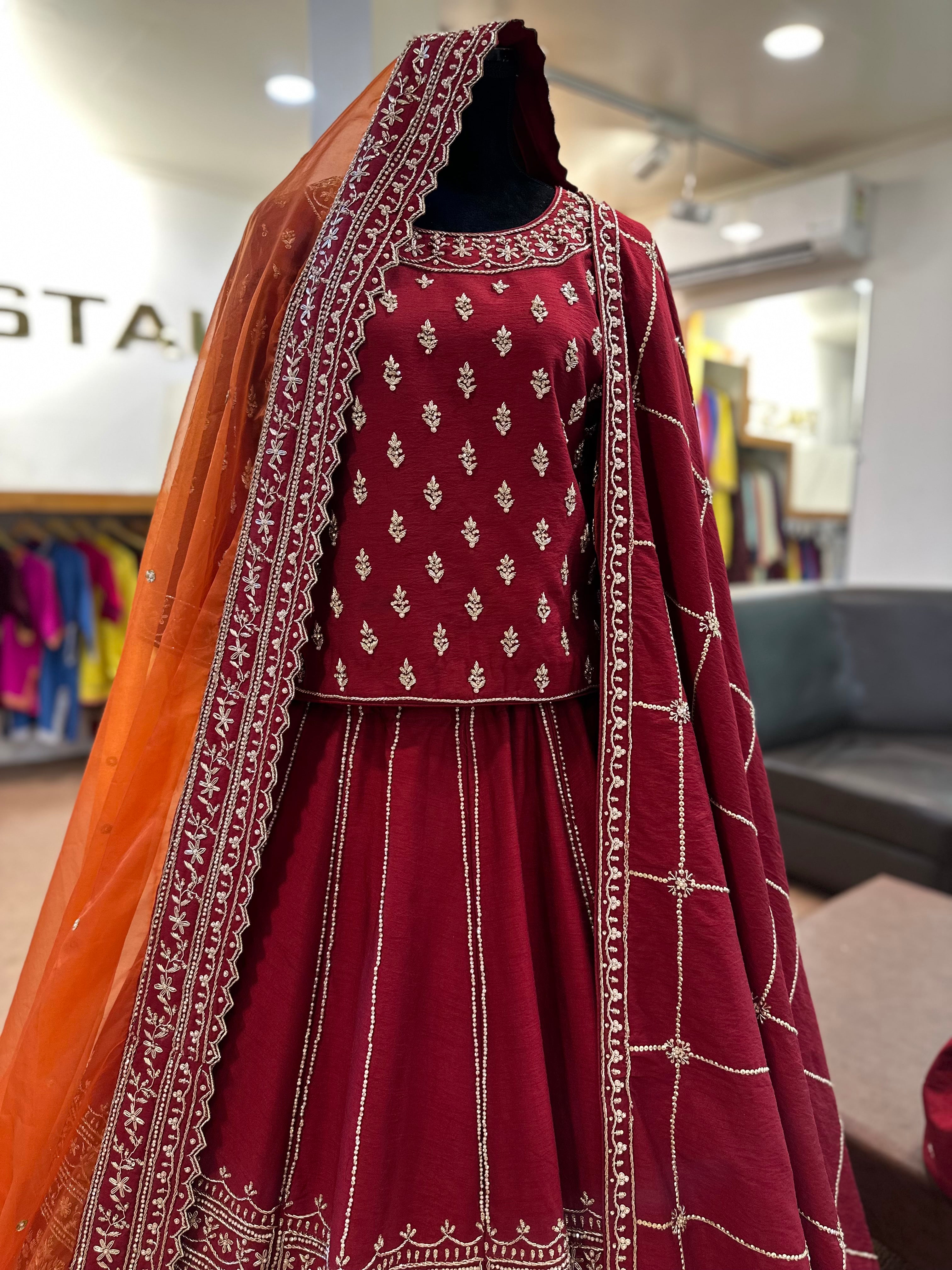 Maroon handwork lehanga