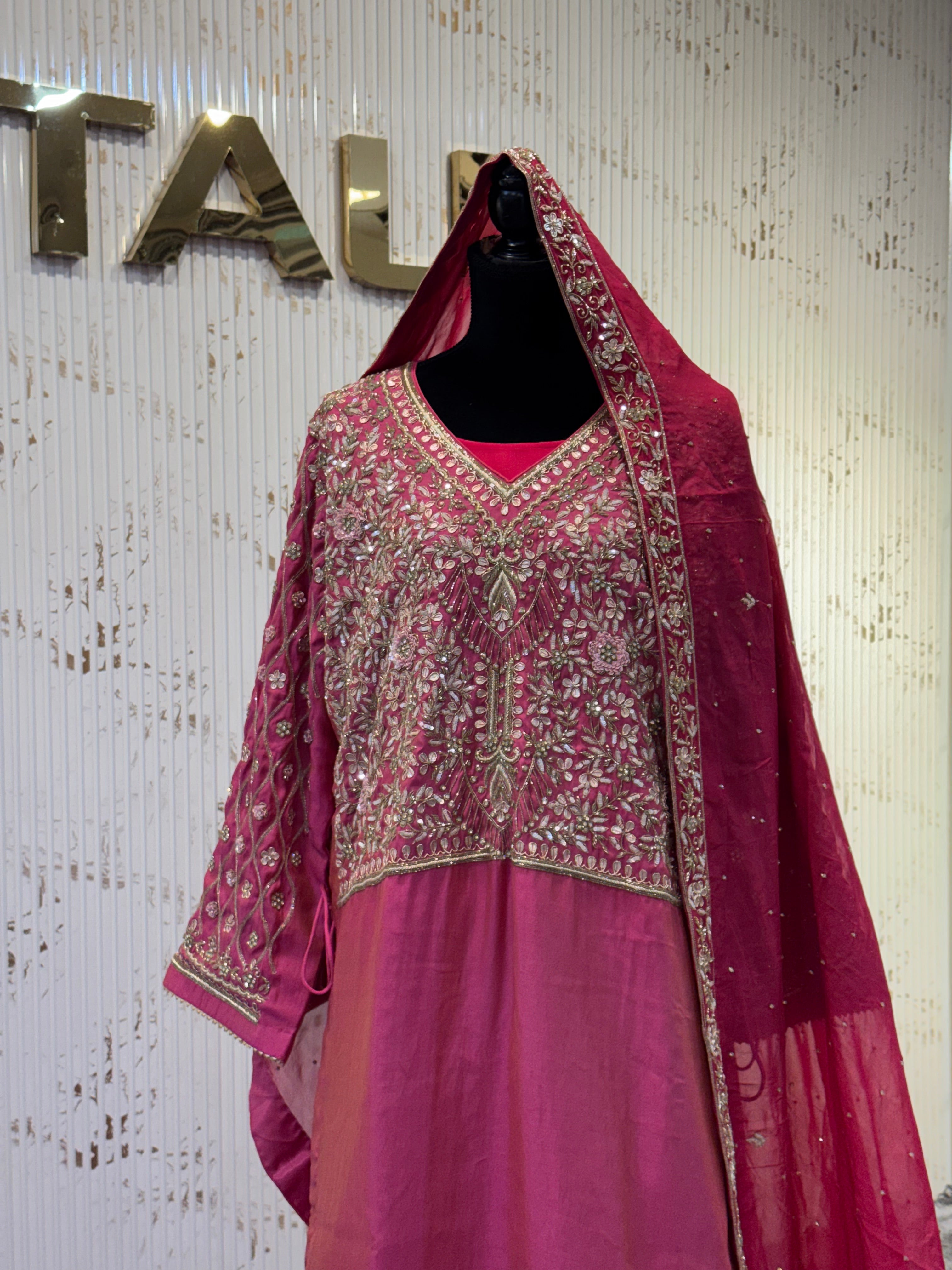 Rust pink dress handembroidered