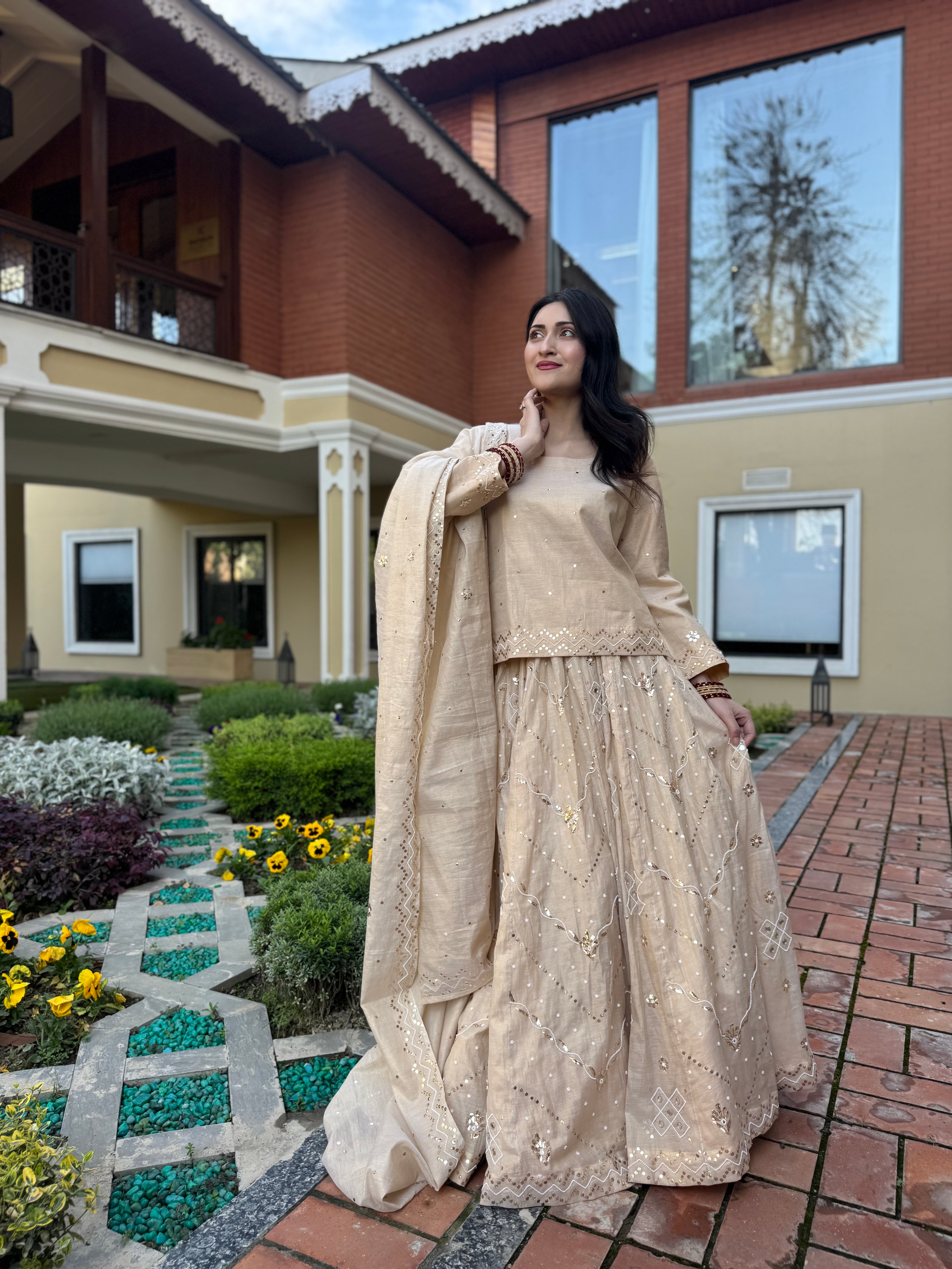 Handembroidered chanderi lehanga set