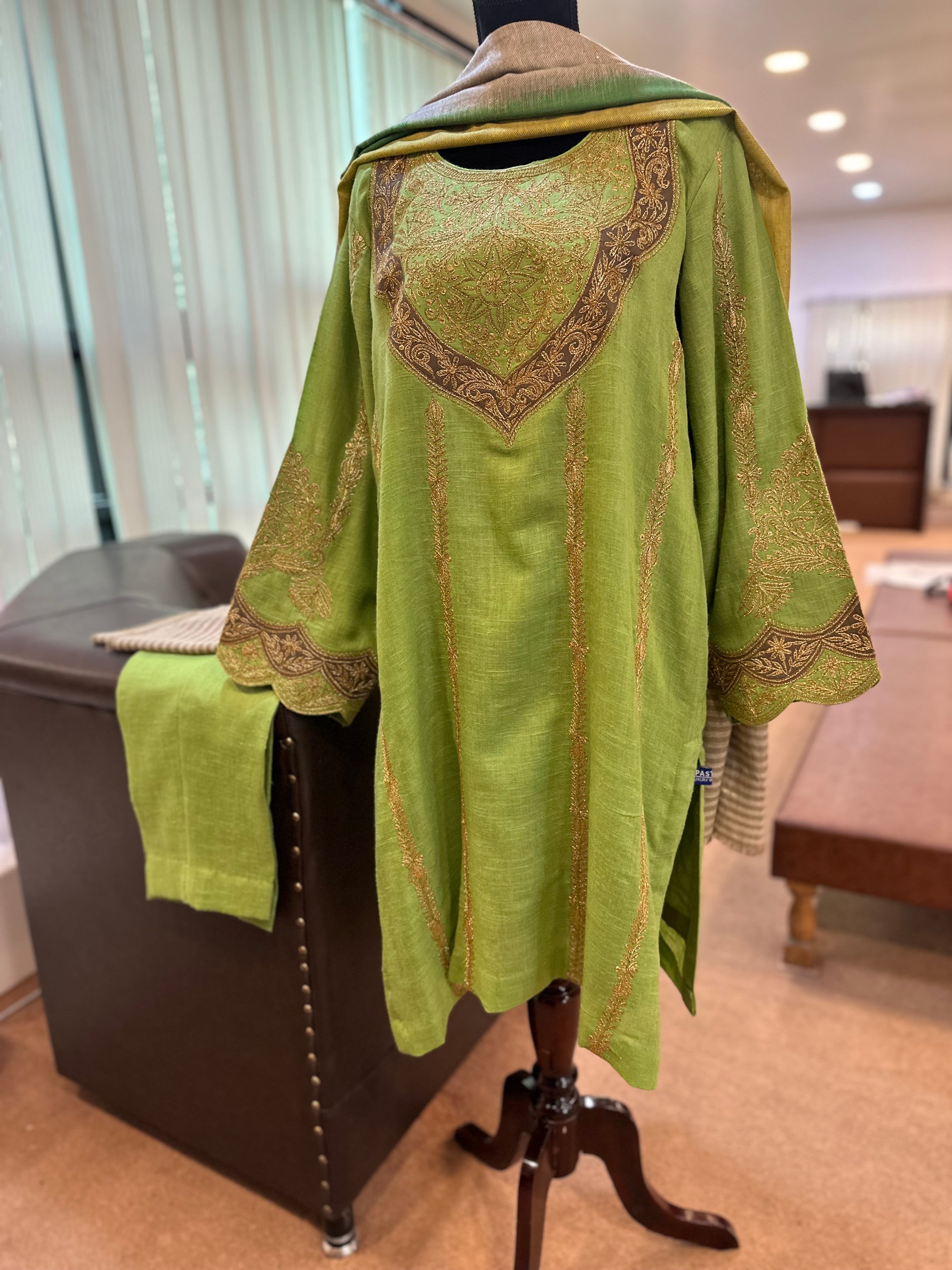 Purepashmina blend 2 piece kurta set green pwb466