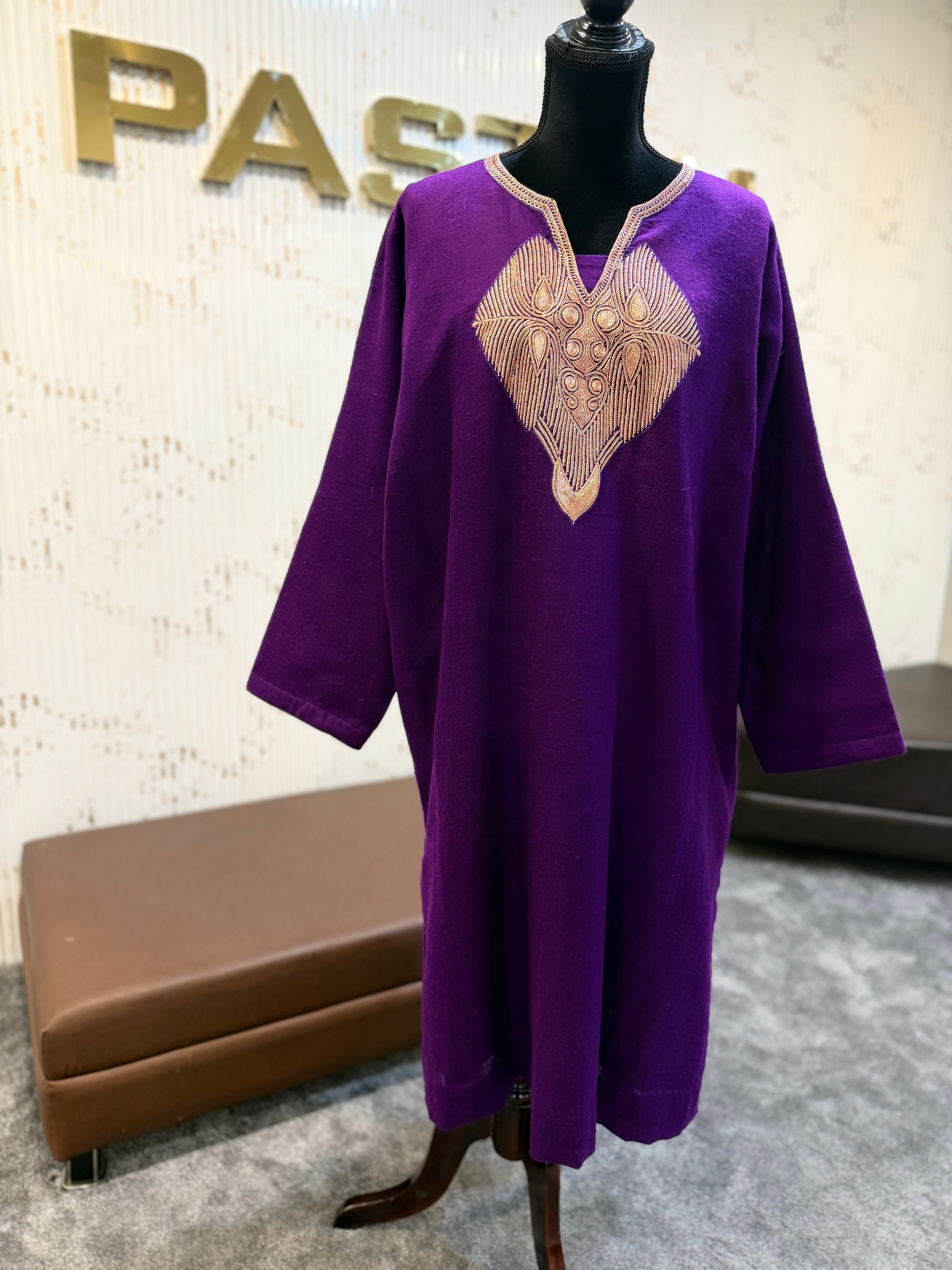 Purepashmina blend pheran purple pwb526