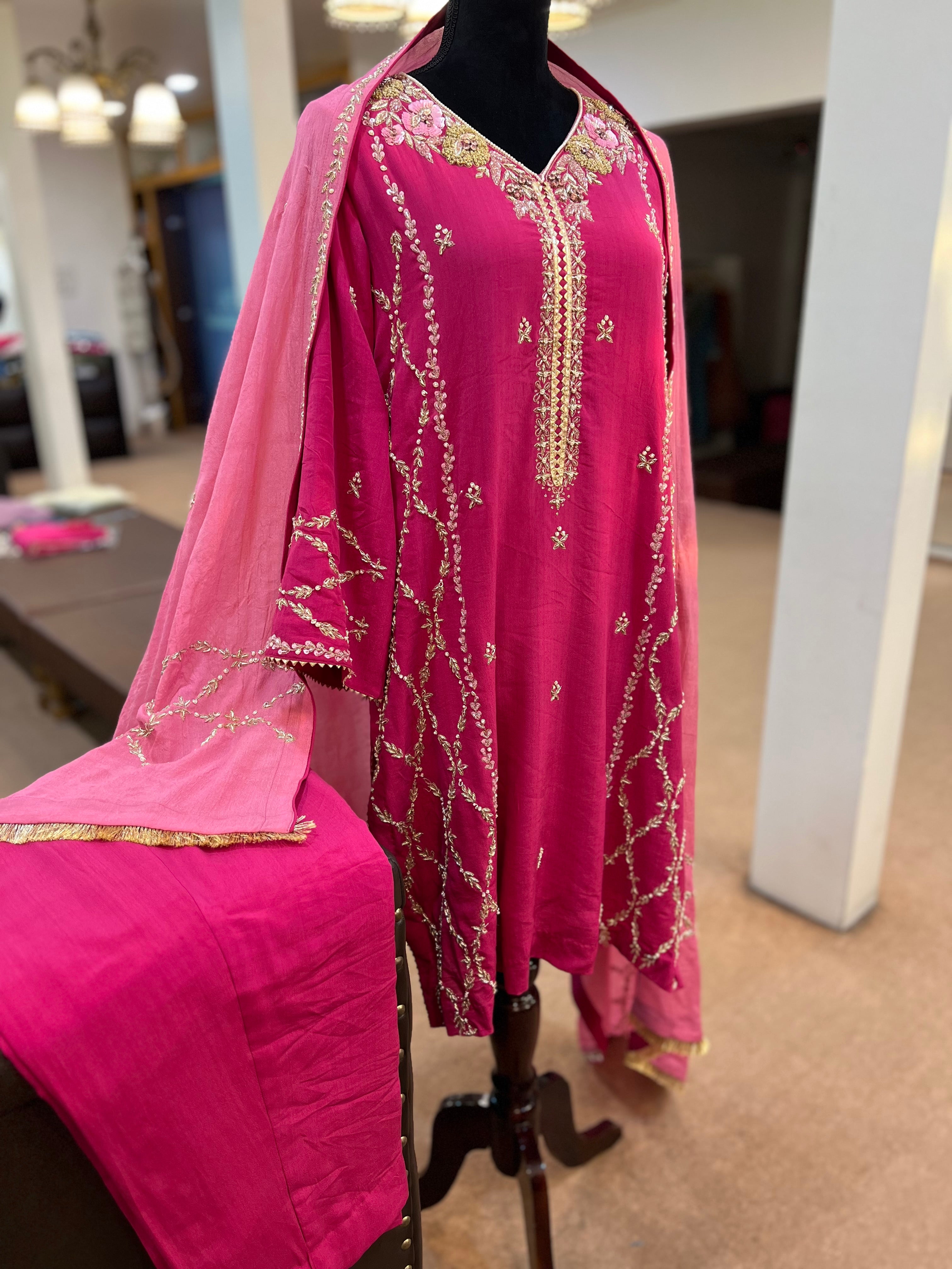 Pure crepe hand embroidered dress