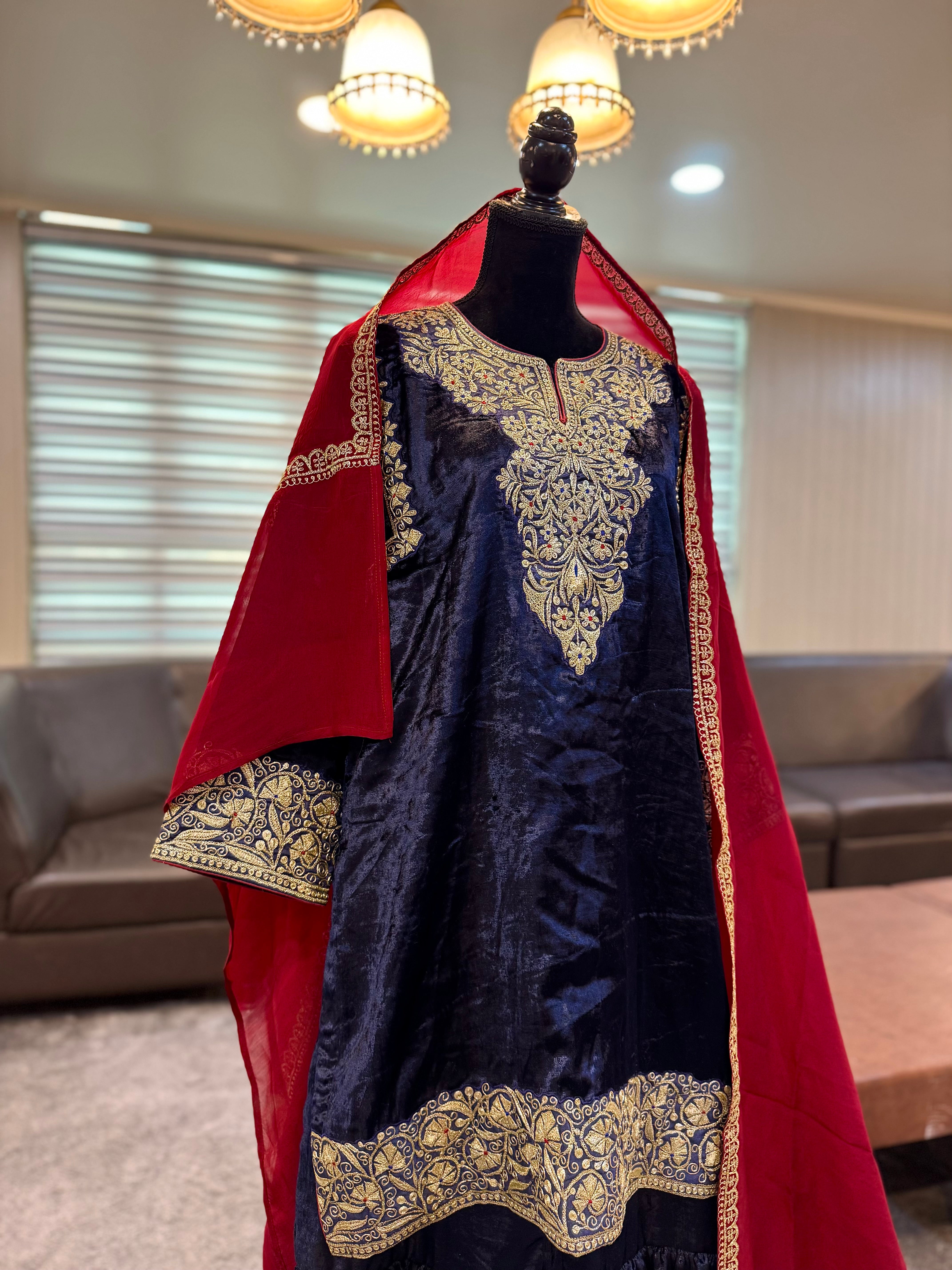 Velvet sharara dress 3 piece mtks847