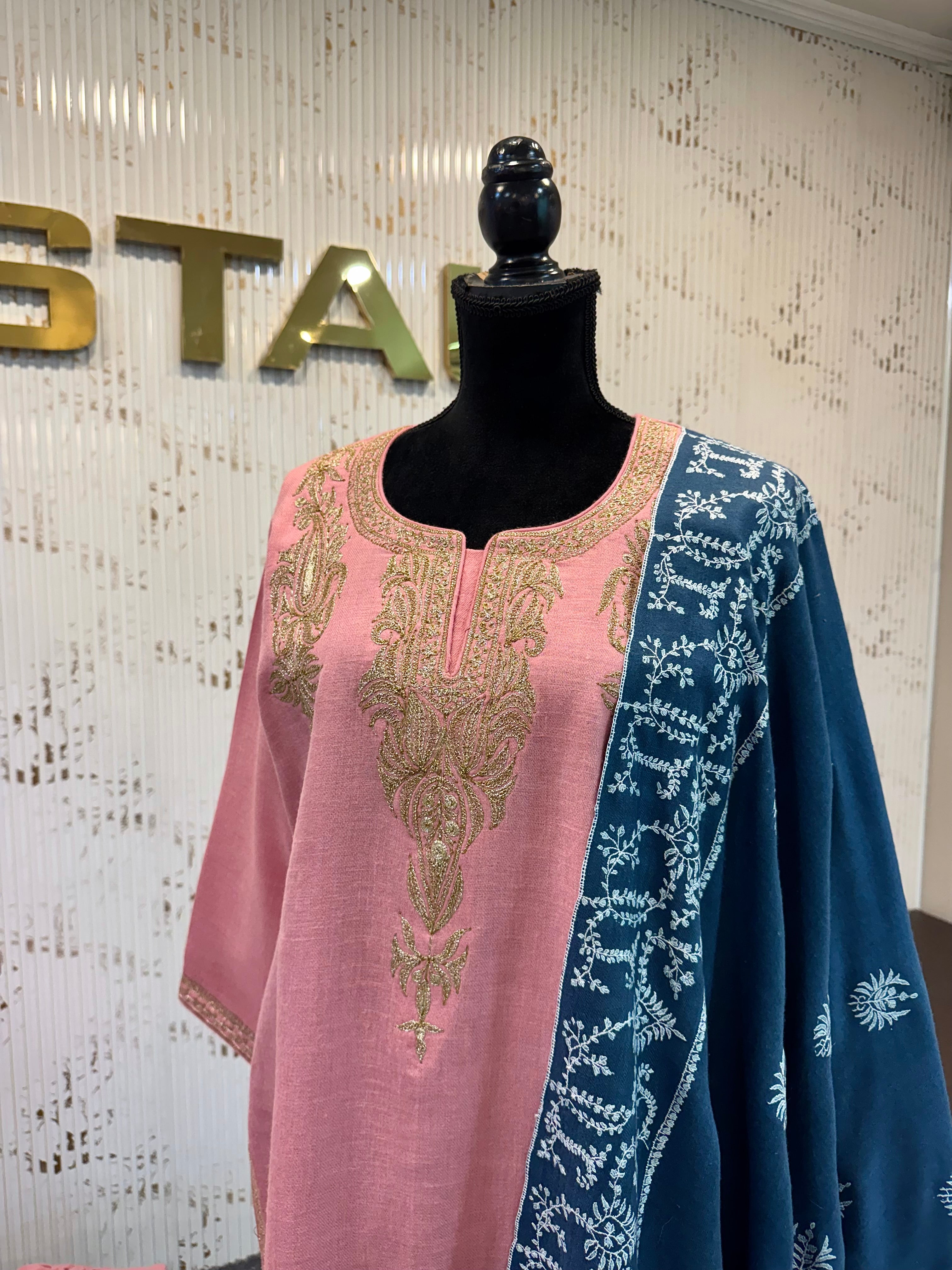 Pink Purepashmina blend kurta set