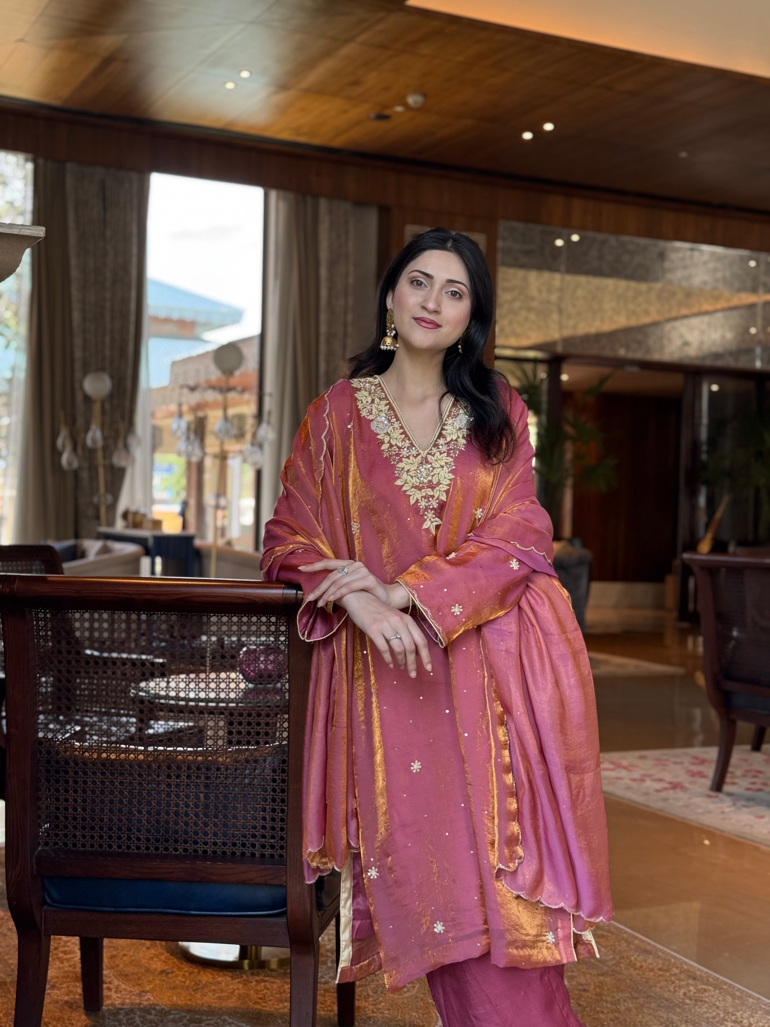 Rust Copper Jimmy Choo Organza Handwork Kurta Set pbks149