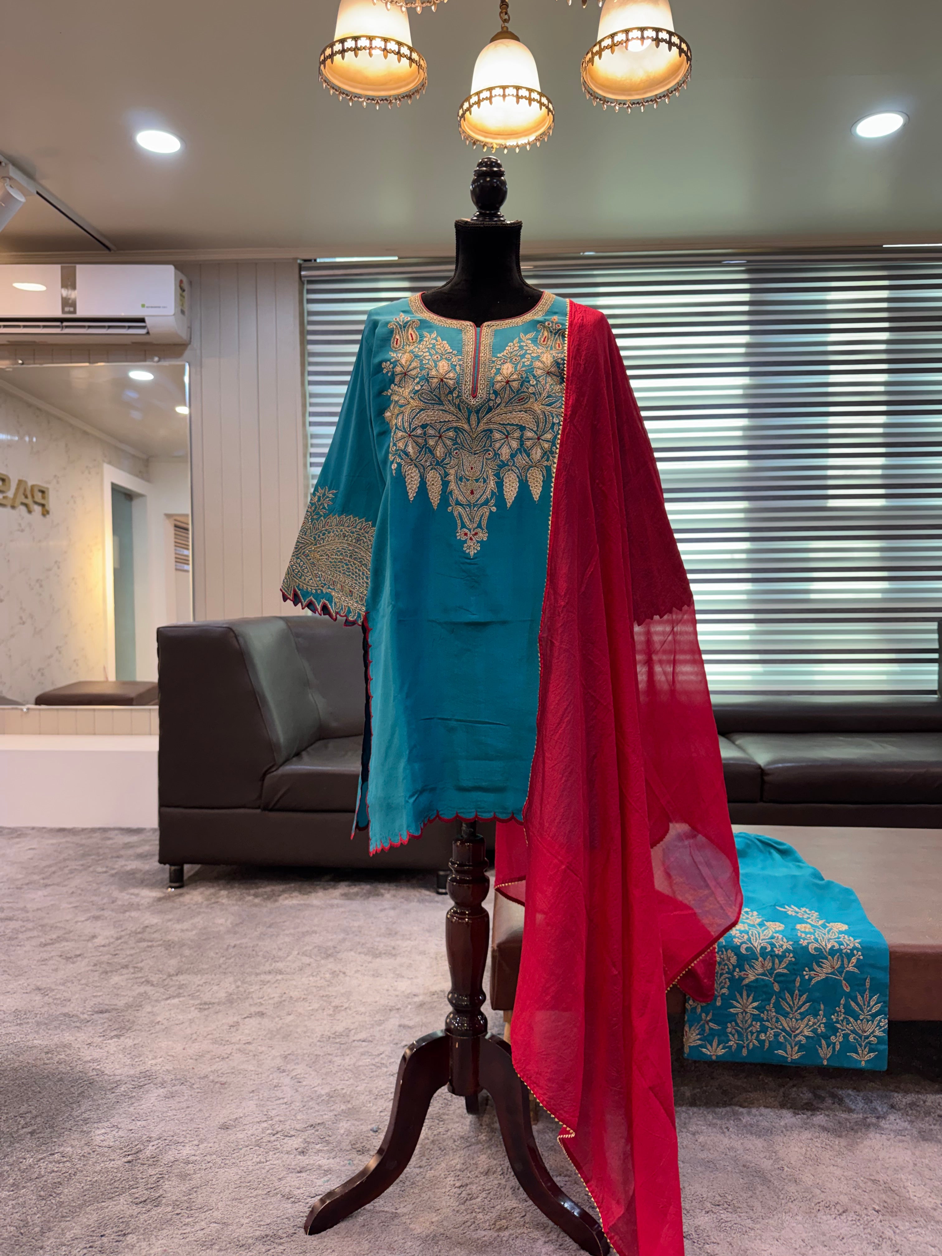 Teal Pure Silk with Tilla 3pc