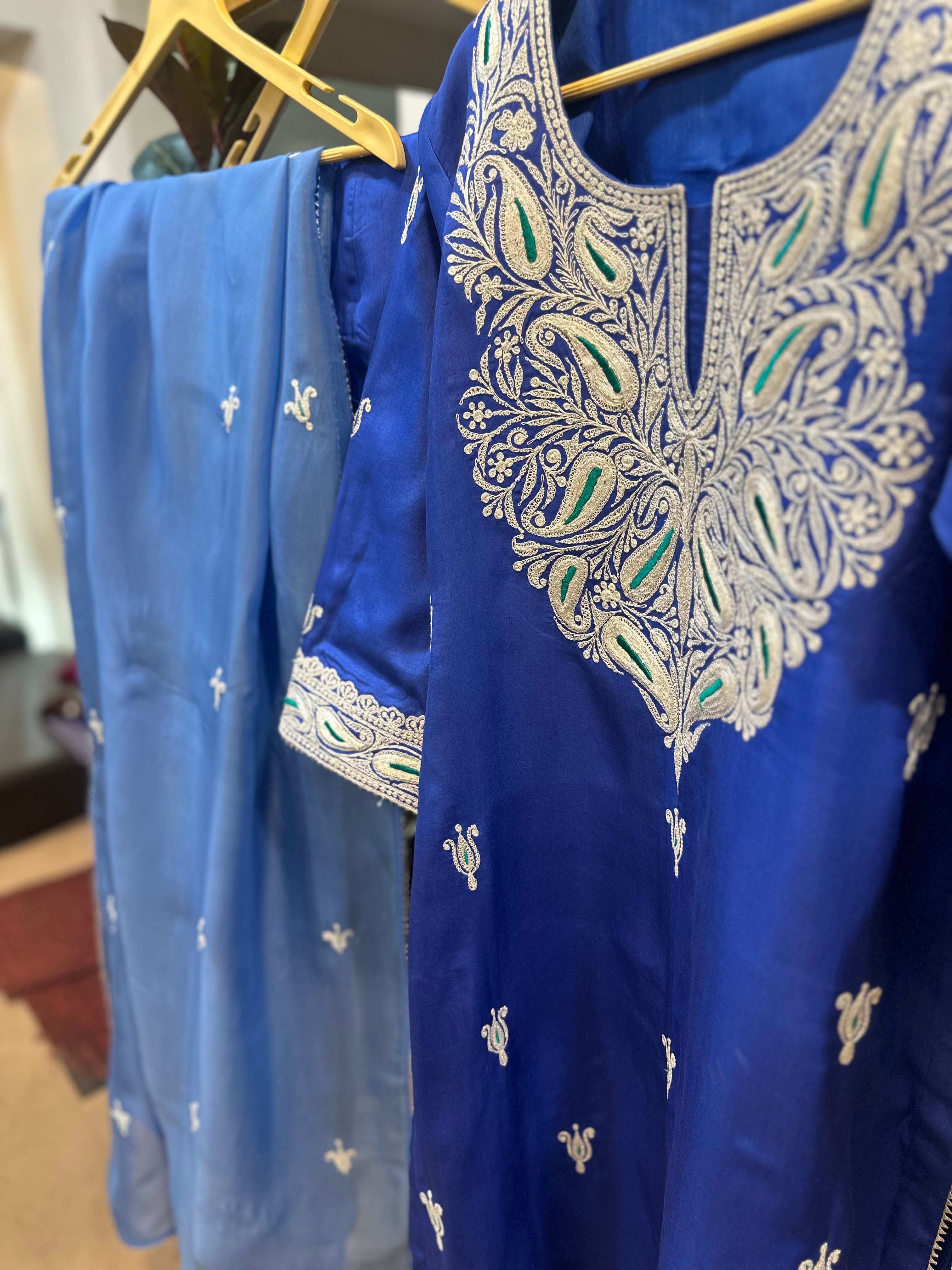 Puresilk 3 piece kurta set blue