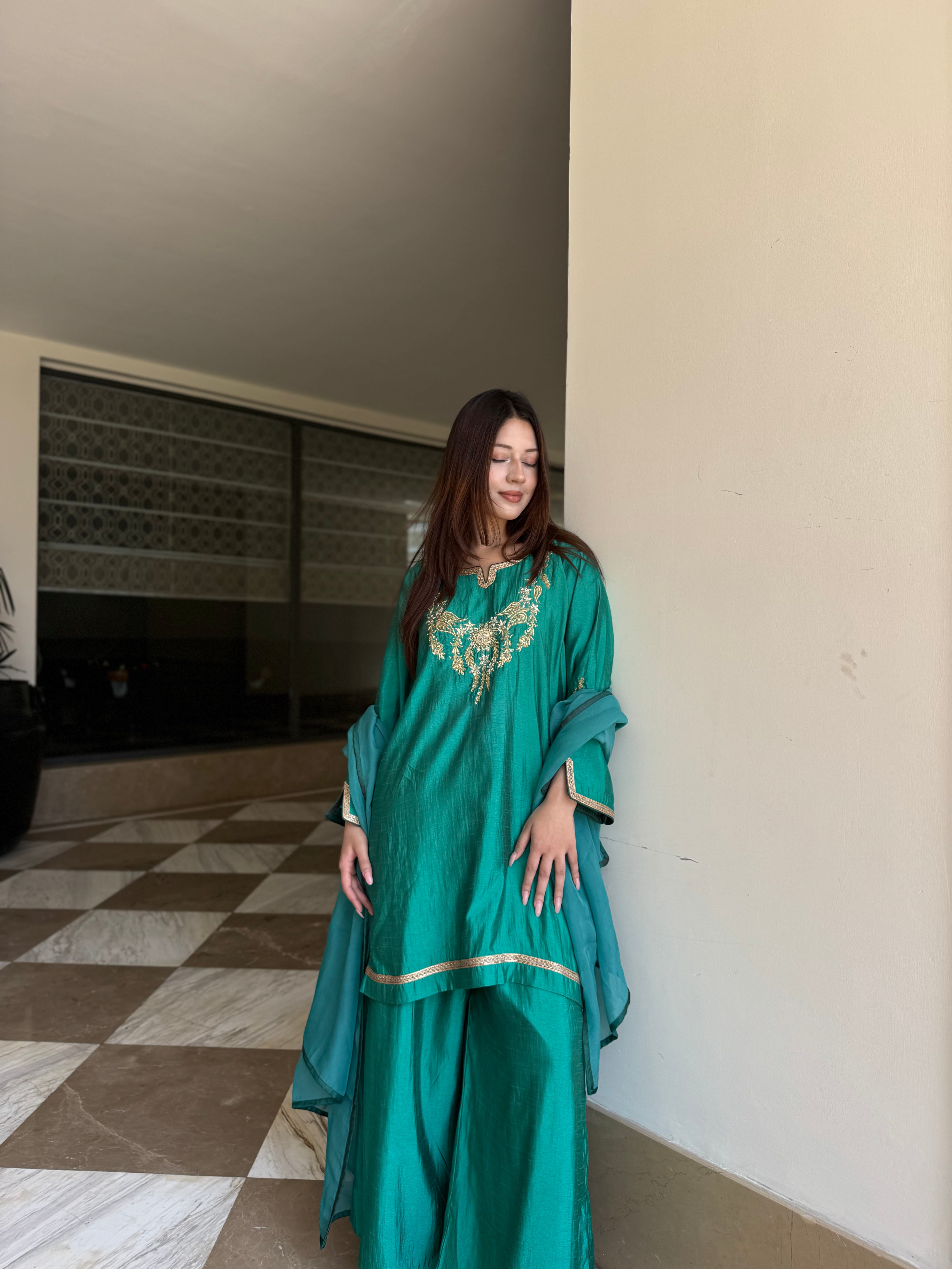 Sea Green Serenade Satin Suit PBKS139