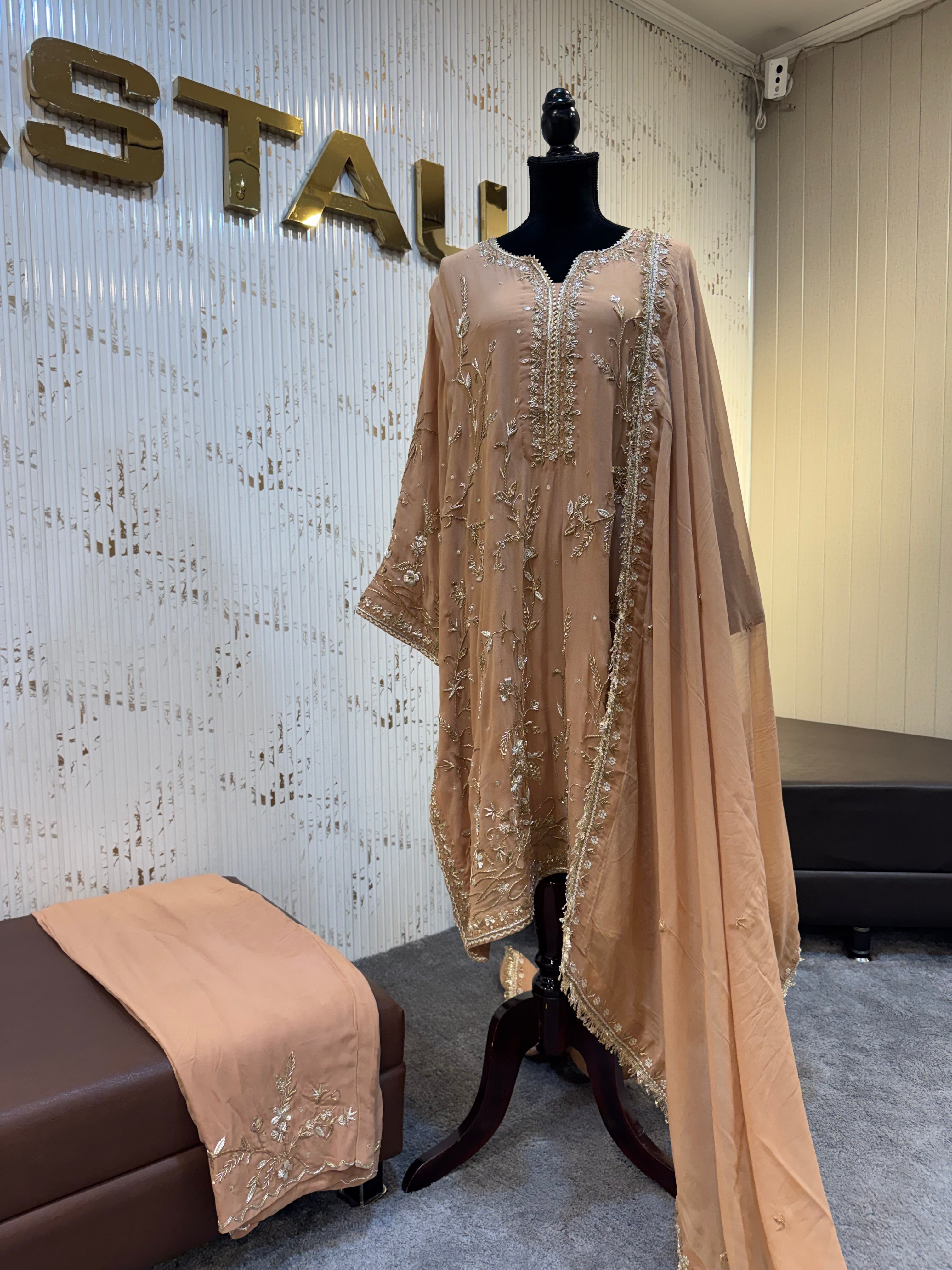 Handembroidered dress beige