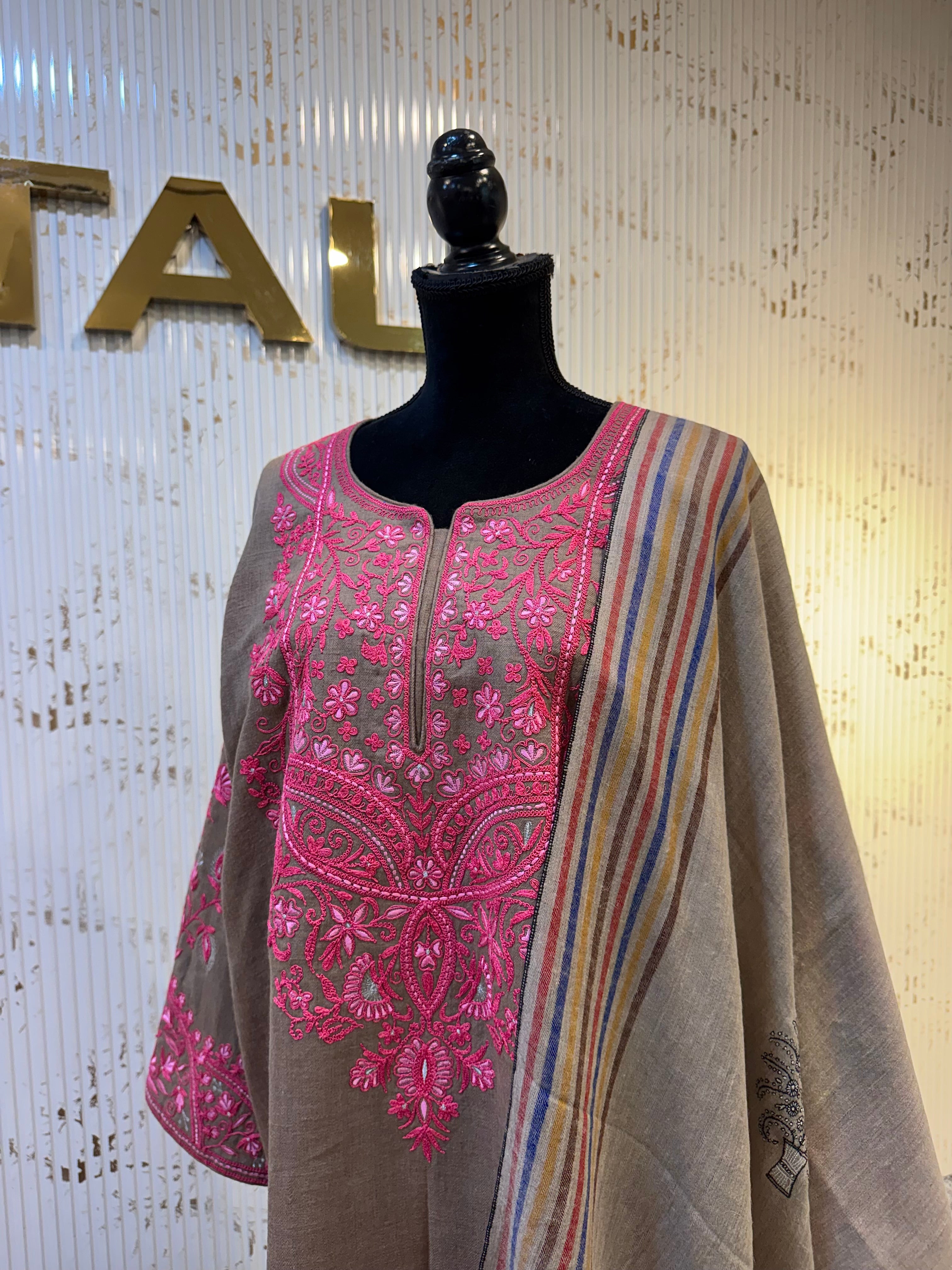 Natural Pashmina Blend 2-Piece Suit with Vibrant Doave Work pwb561