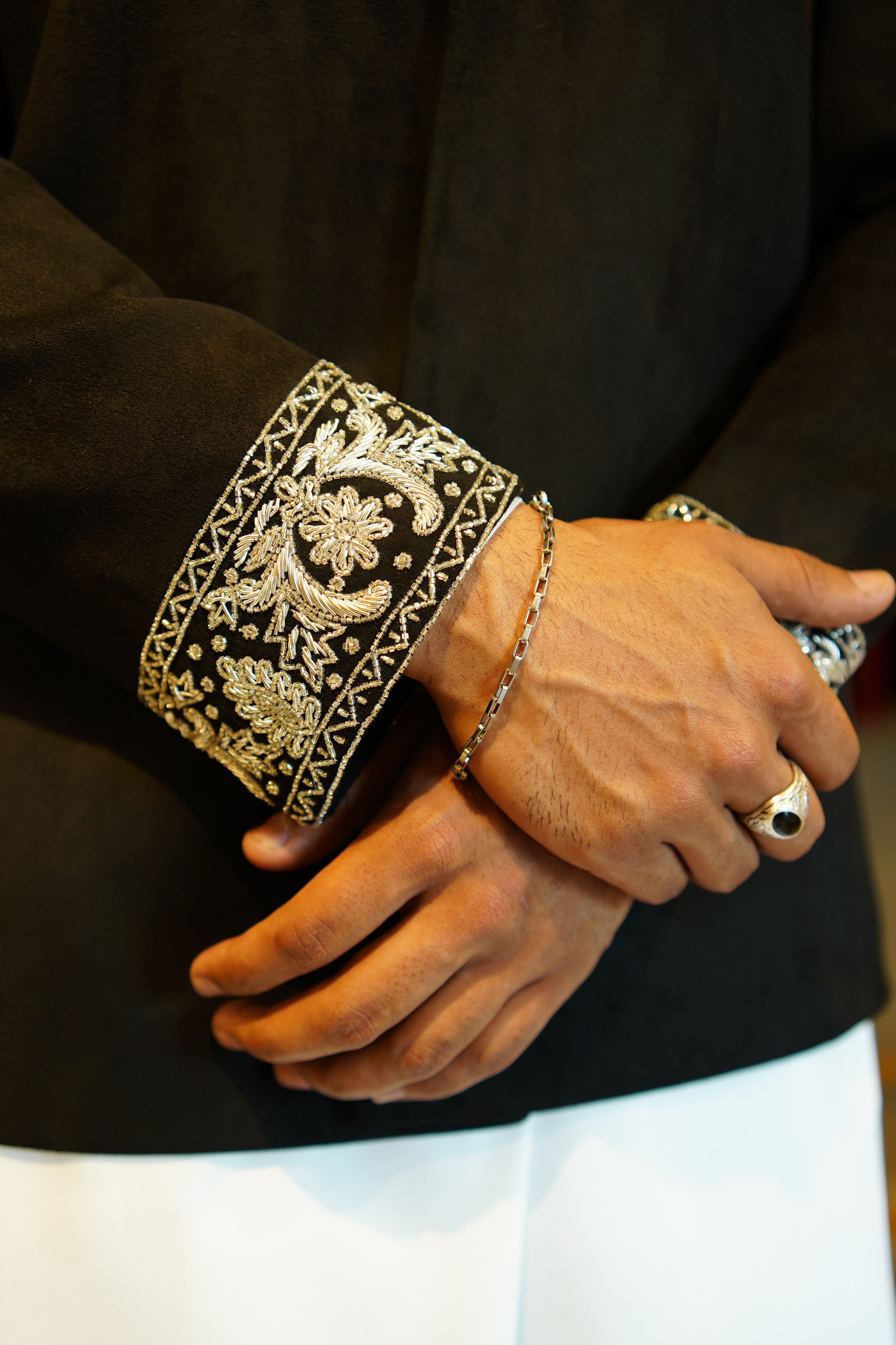 Black Velvet Indo Western Jacket with Handwork.