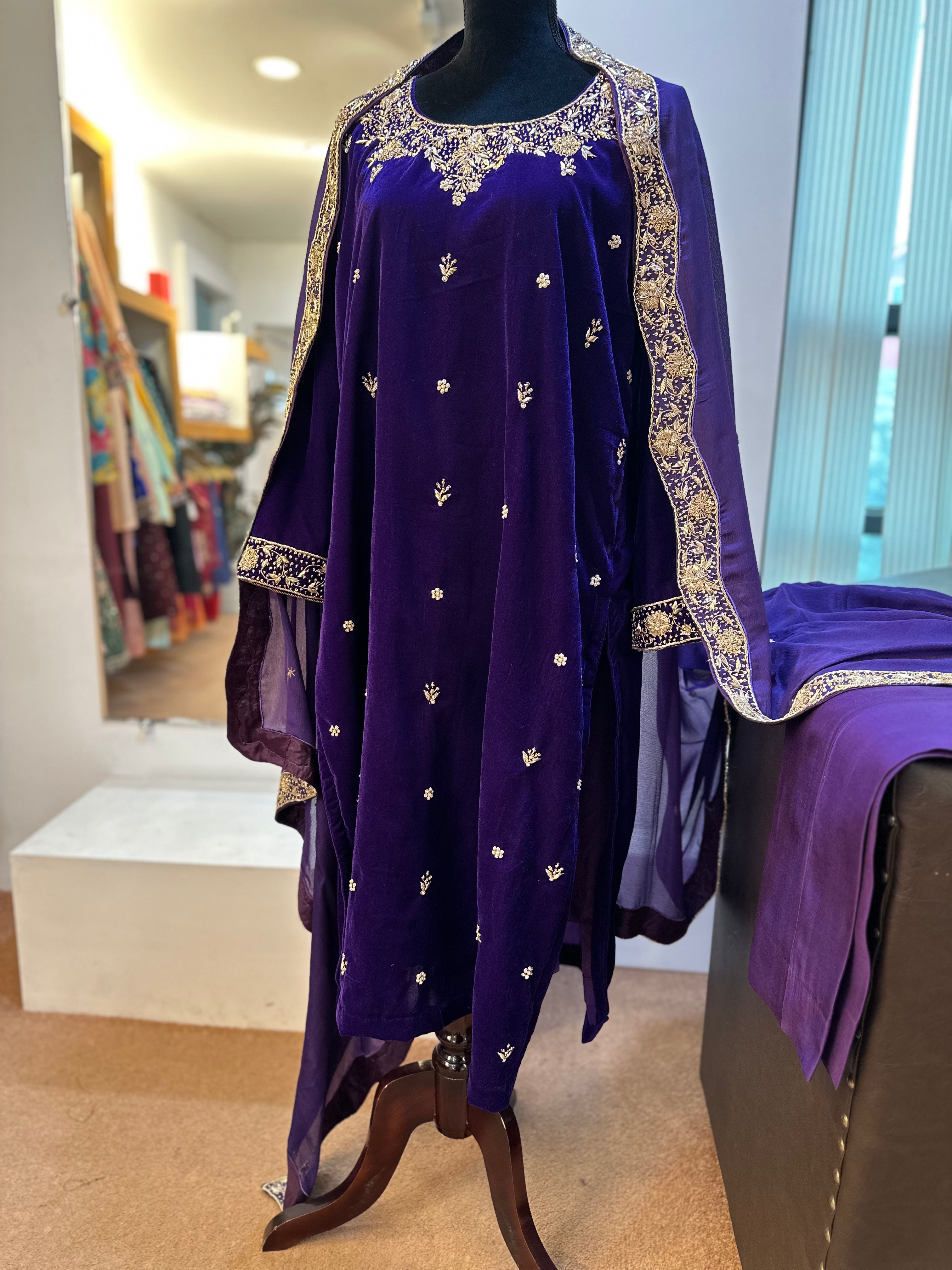 Purple handembroidered dress