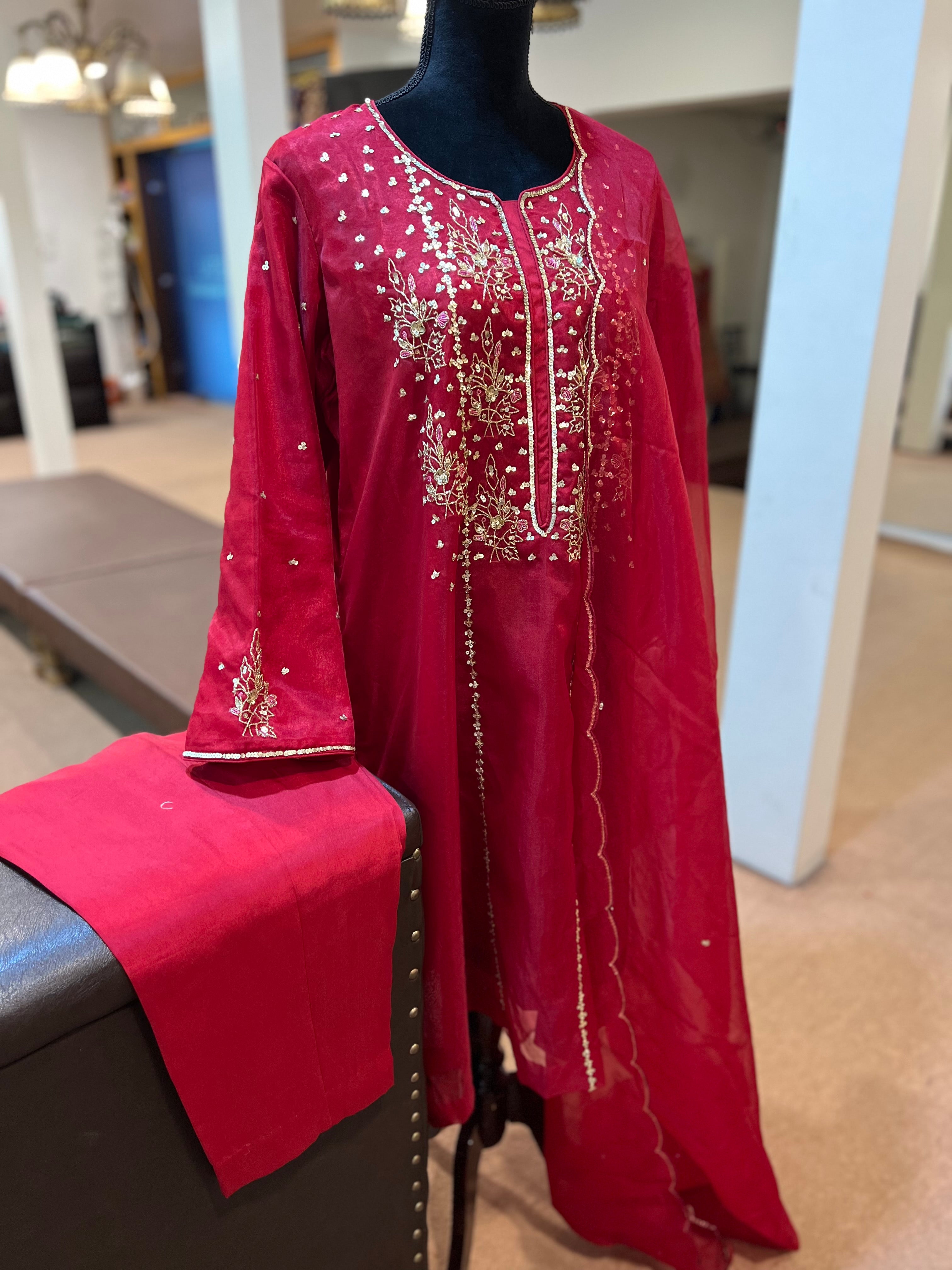 Organza hand embroidered 3pc dress