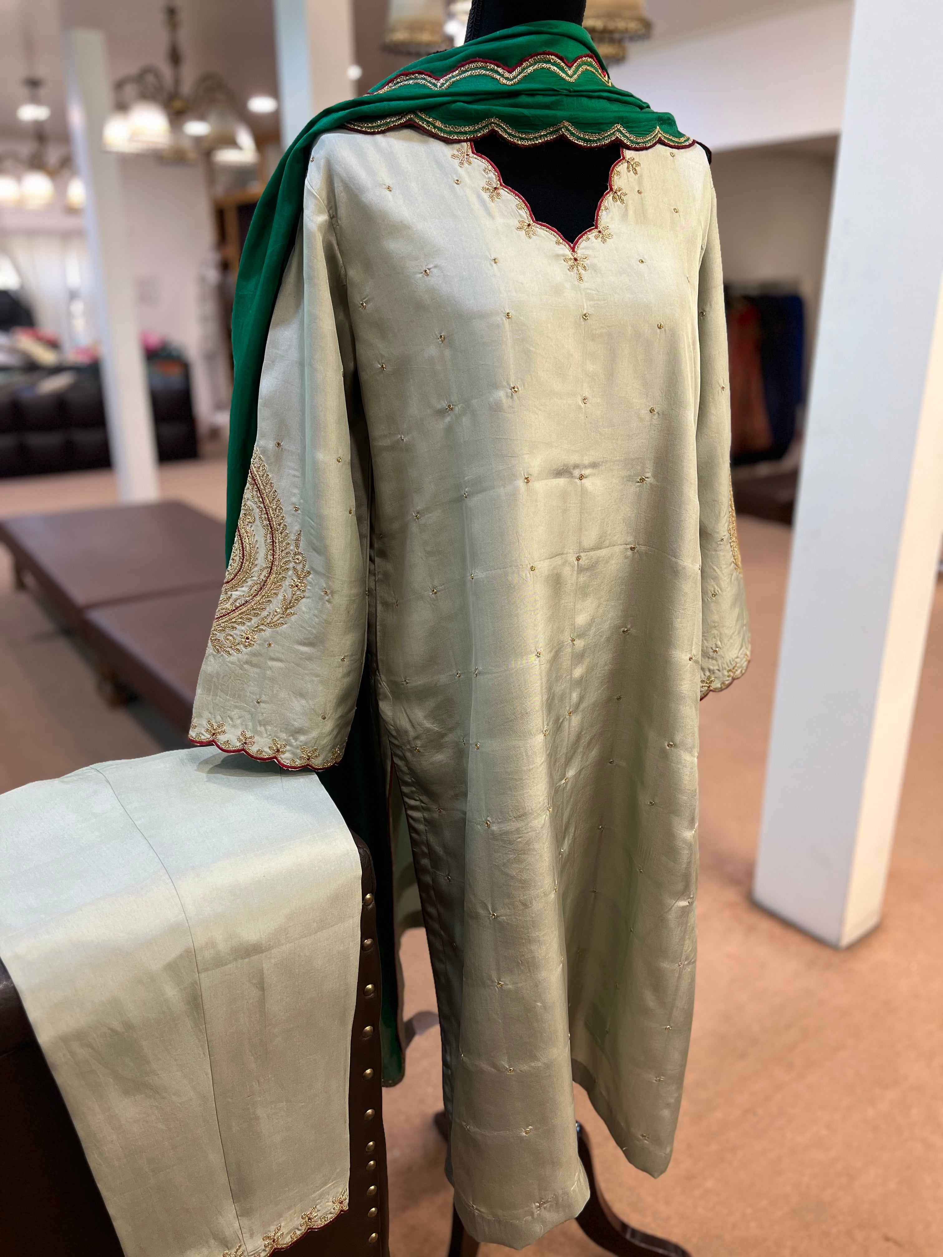 Pure silk 3pc kurta set stitched MTKS813